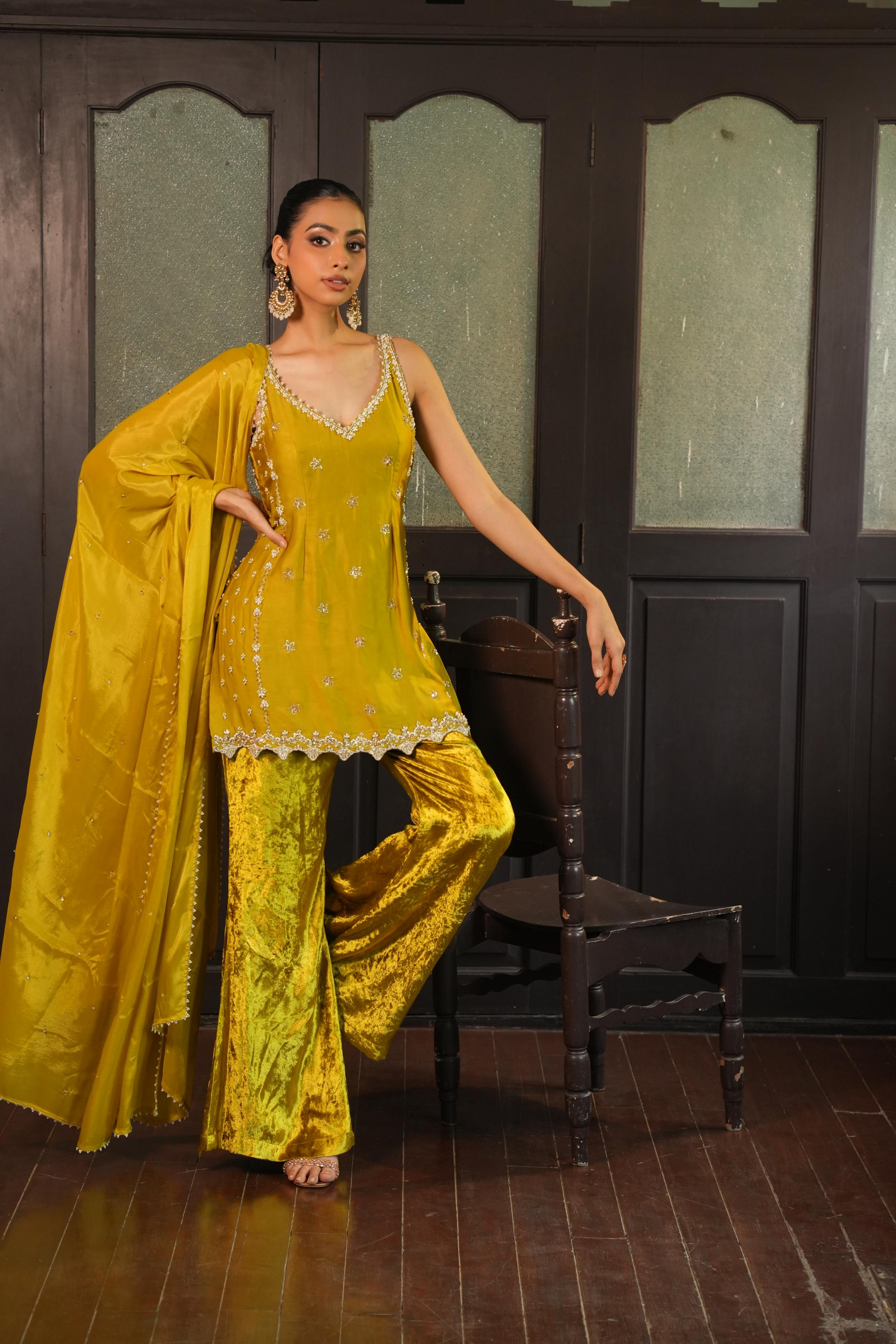 Lime Green (Velvet Bottom) Tunic Set