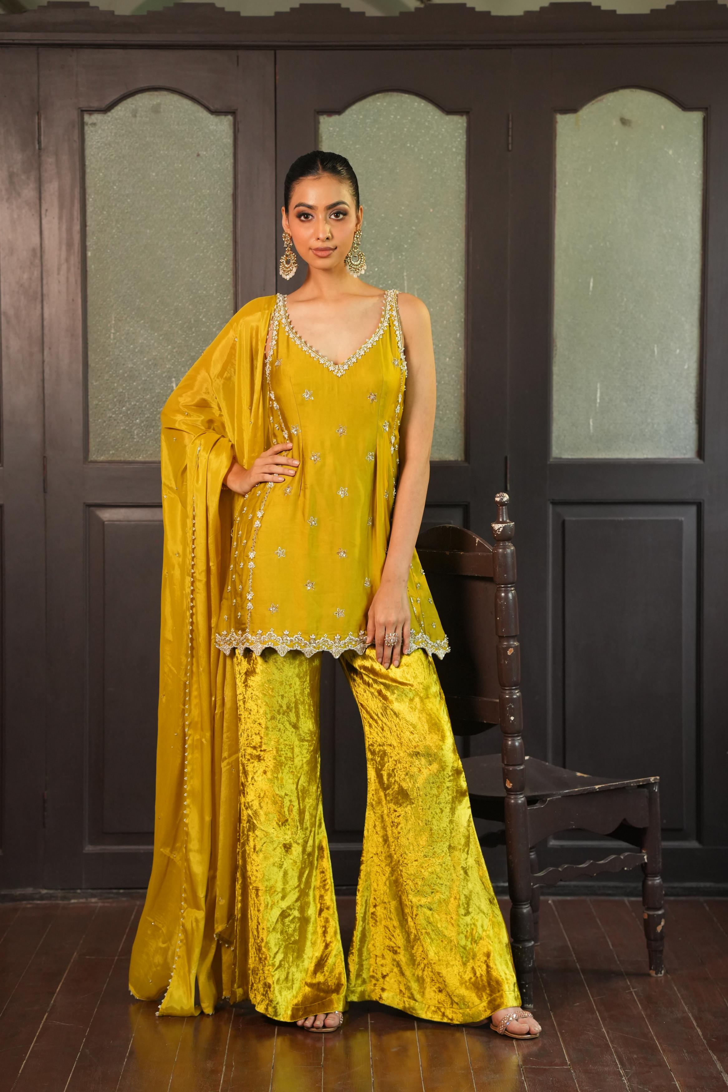 Lime Green (Velvet Bottom) Tunic Set