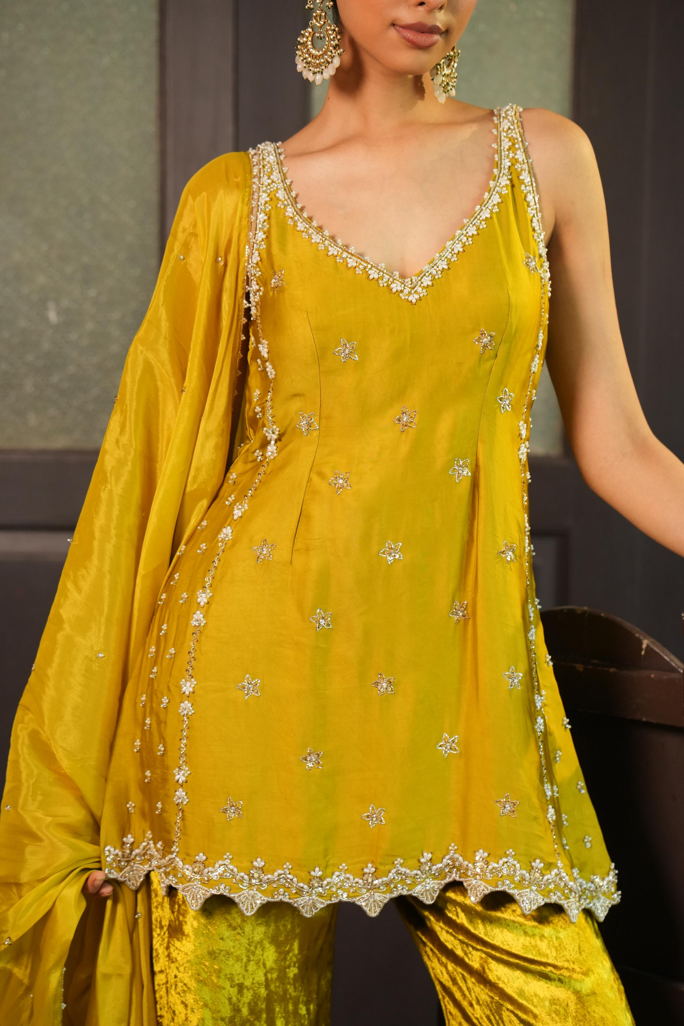 Lime Green (Velvet Bottom) Tunic Set