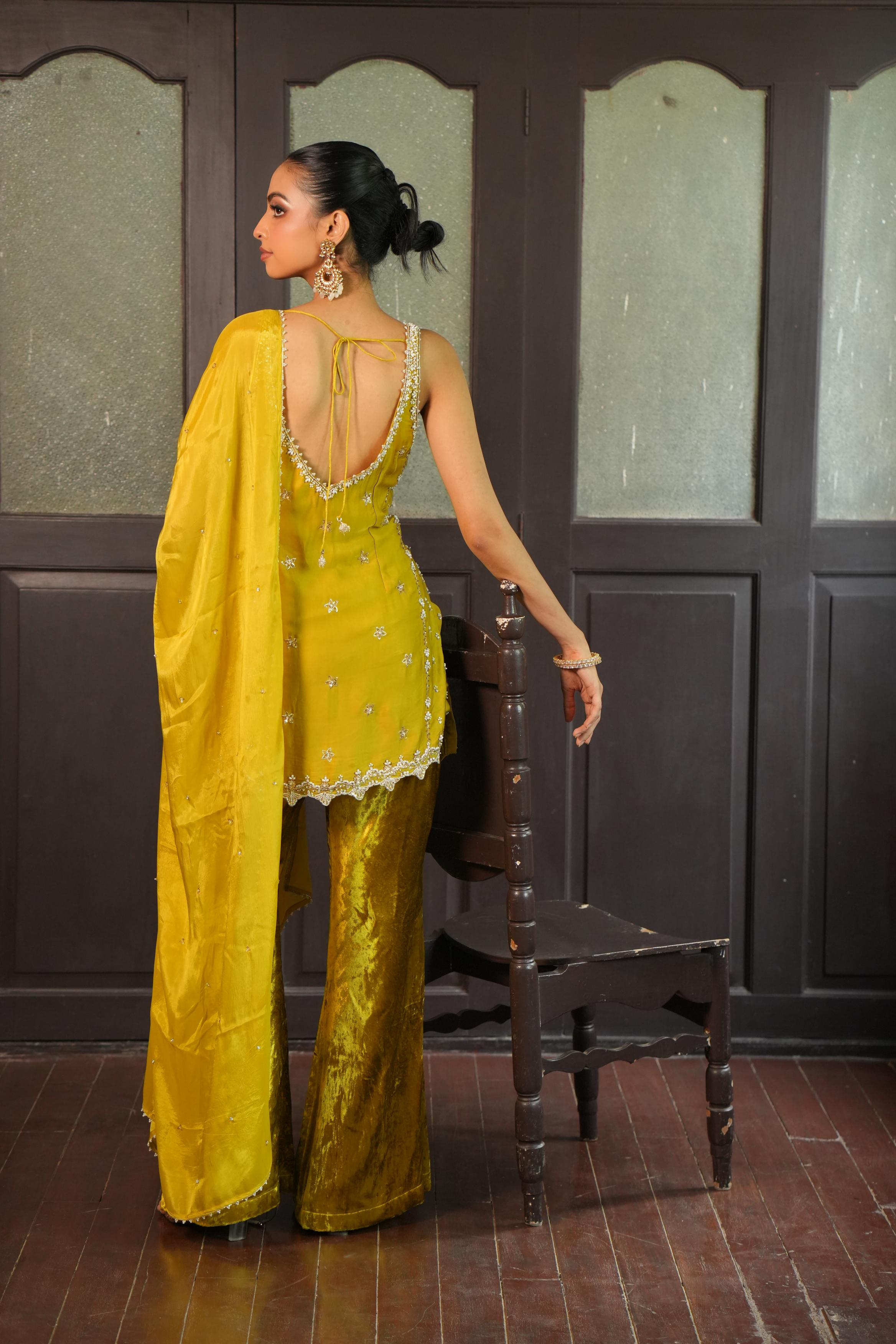 Lime Green (Velvet Bottom) Tunic Set