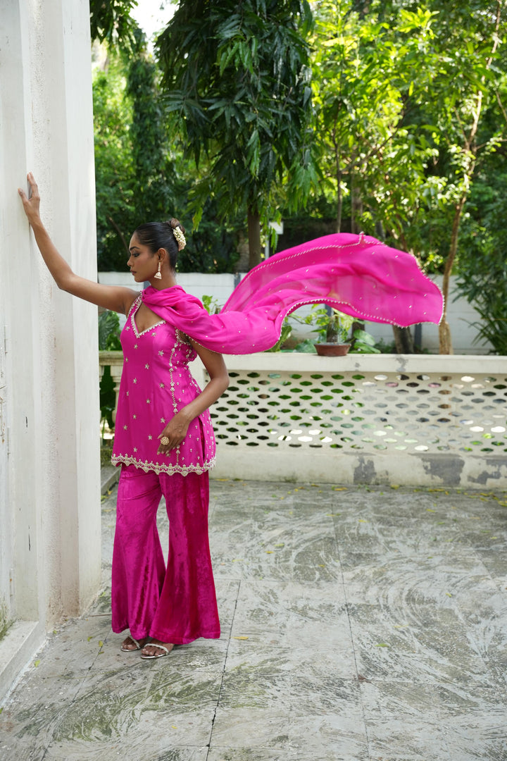 Gulabi Pink (Velvet Bottom) Tunic Set