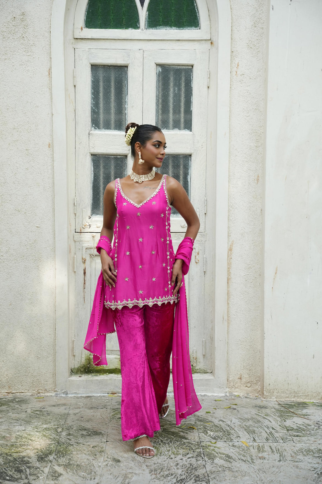 Gulabi Pink (Velvet Bottom) Tunic Set