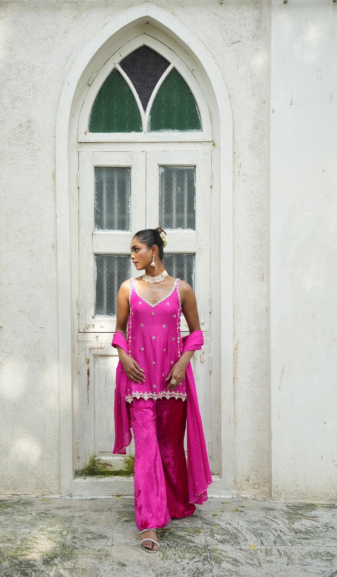 Gulabi Pink (Velvet Bottom) Tunic Set