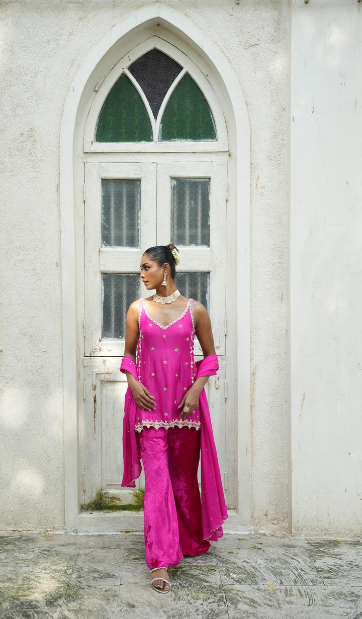 Gulabi Pink (Velvet Bottom) Tunic Set