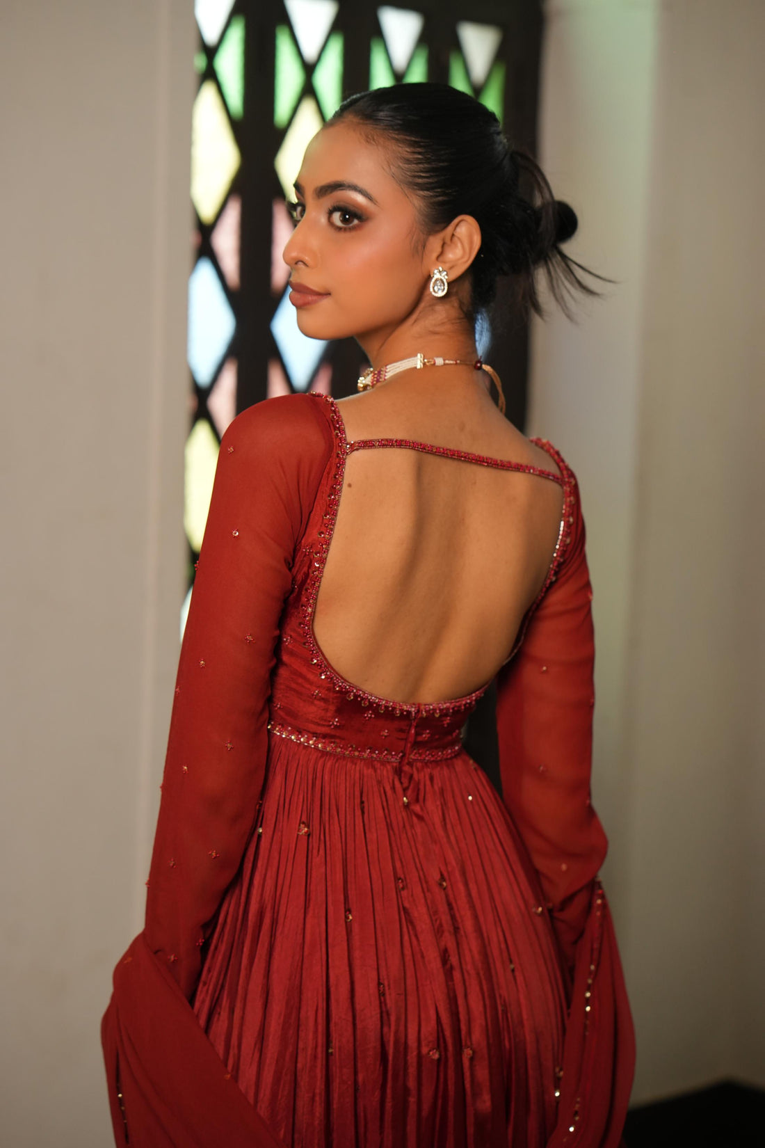 Burnt Rust (Tone On Tone Work) Anarkali With Pants