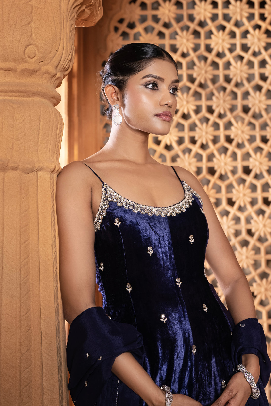 Purpulish Blue (Velvet) (Strap) Dress With Pants