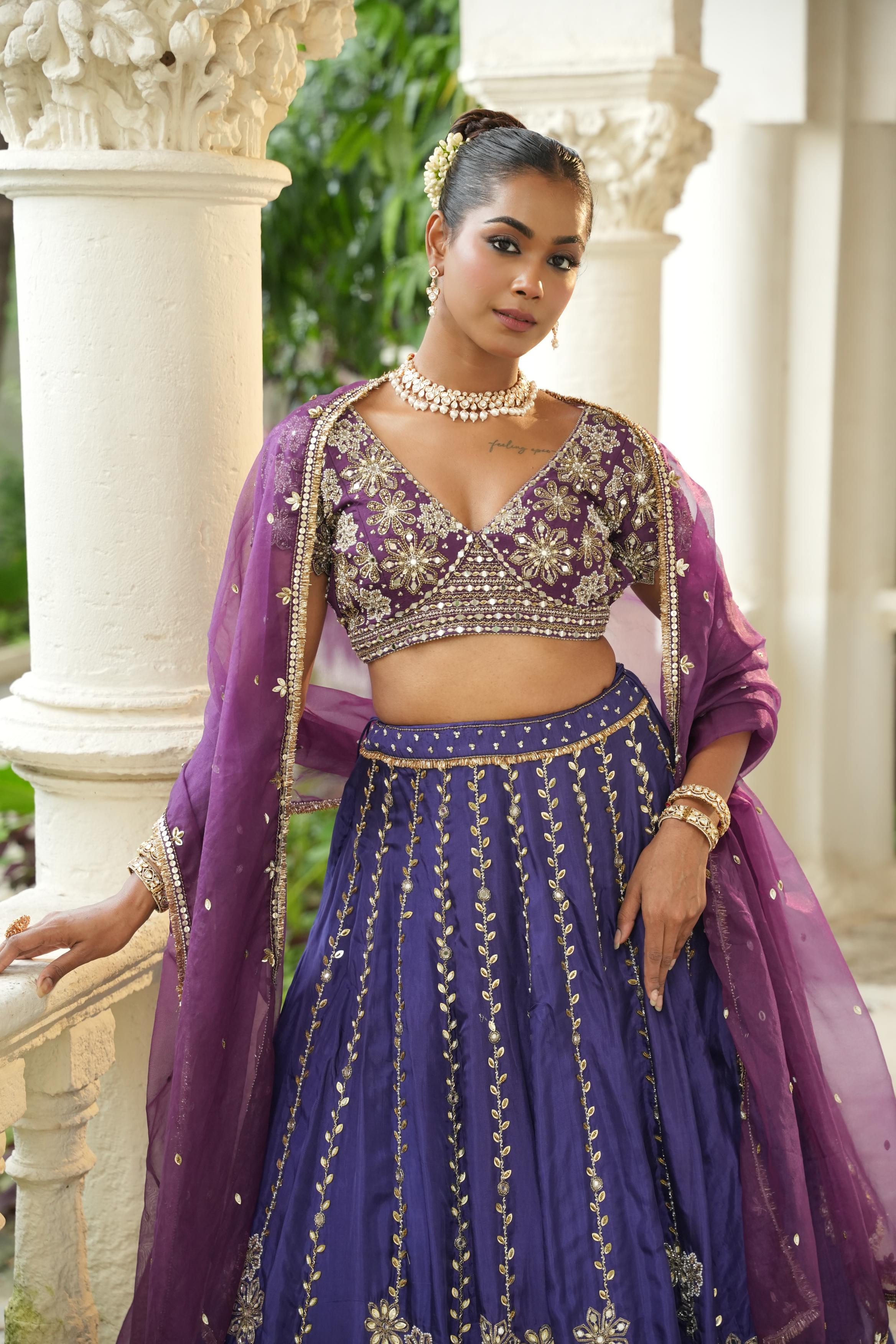 Deep Violet - (Purplish Blue Blouse)  Lehenga