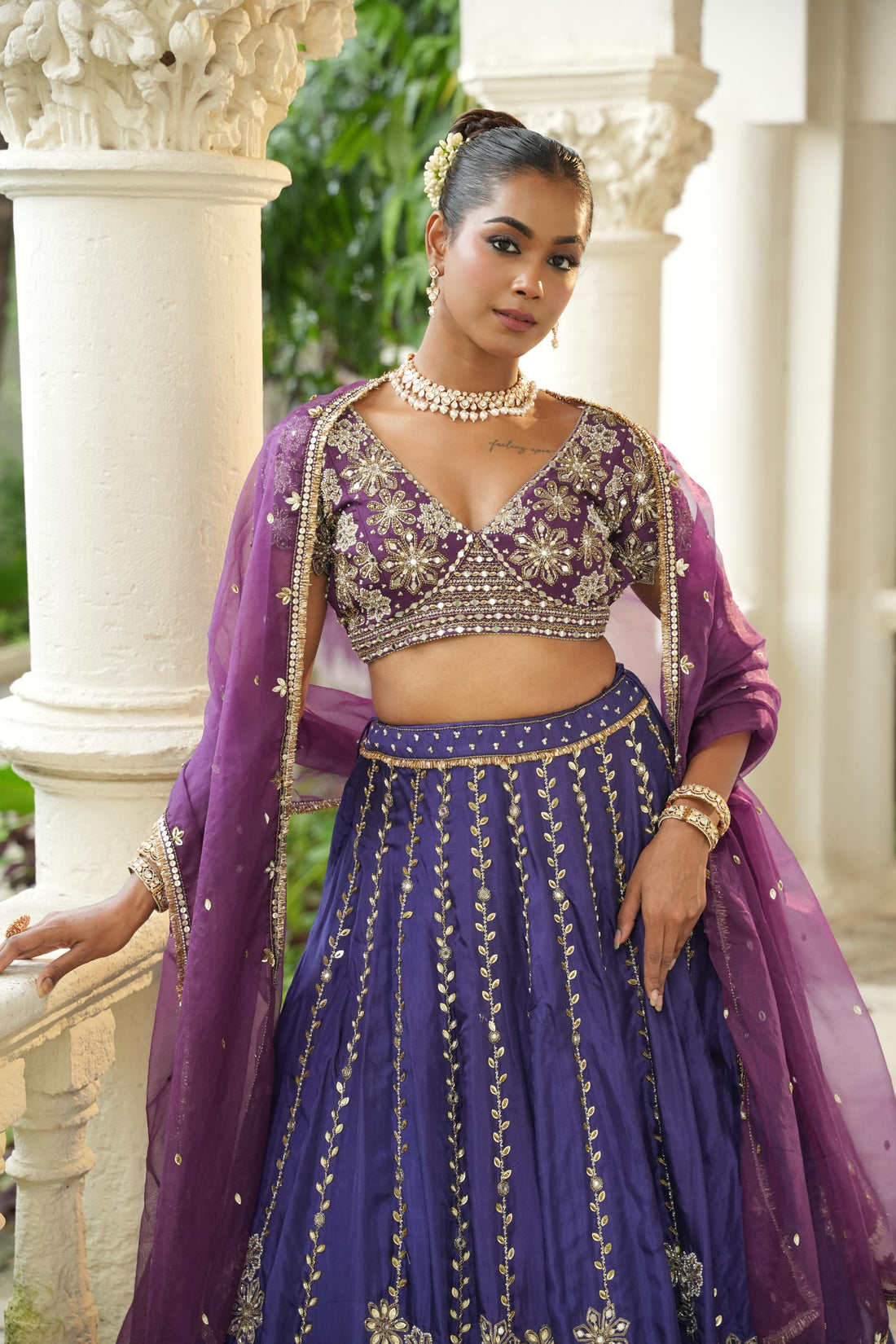 Deep Violet - (Purplish Blue Blouse)  Lehenga