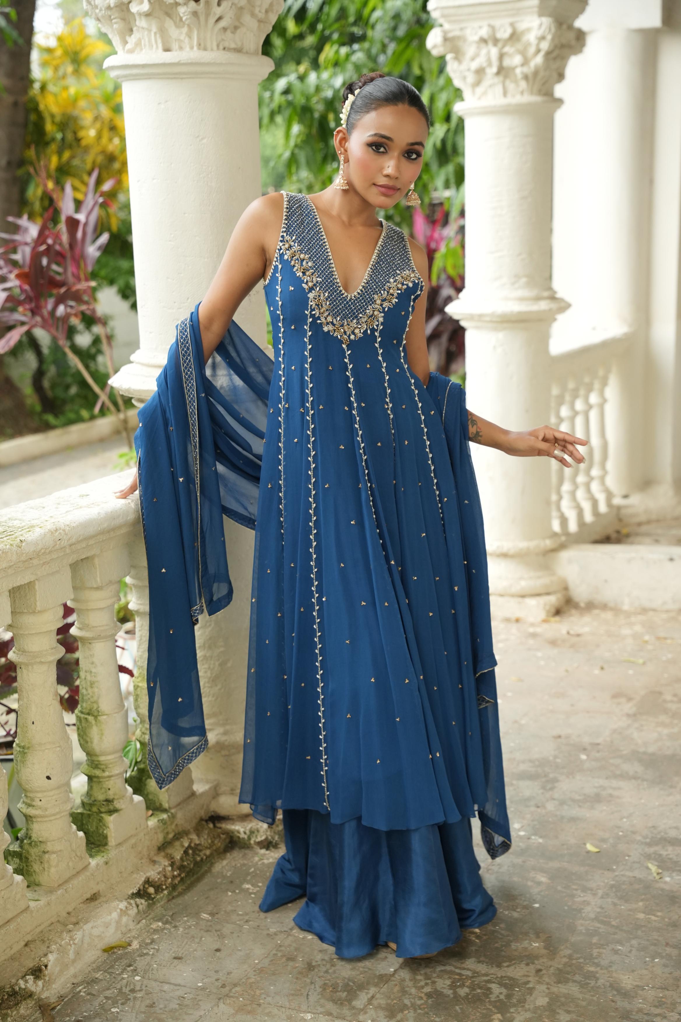 Deep Blue (InCut) Anarkali With Shararara
