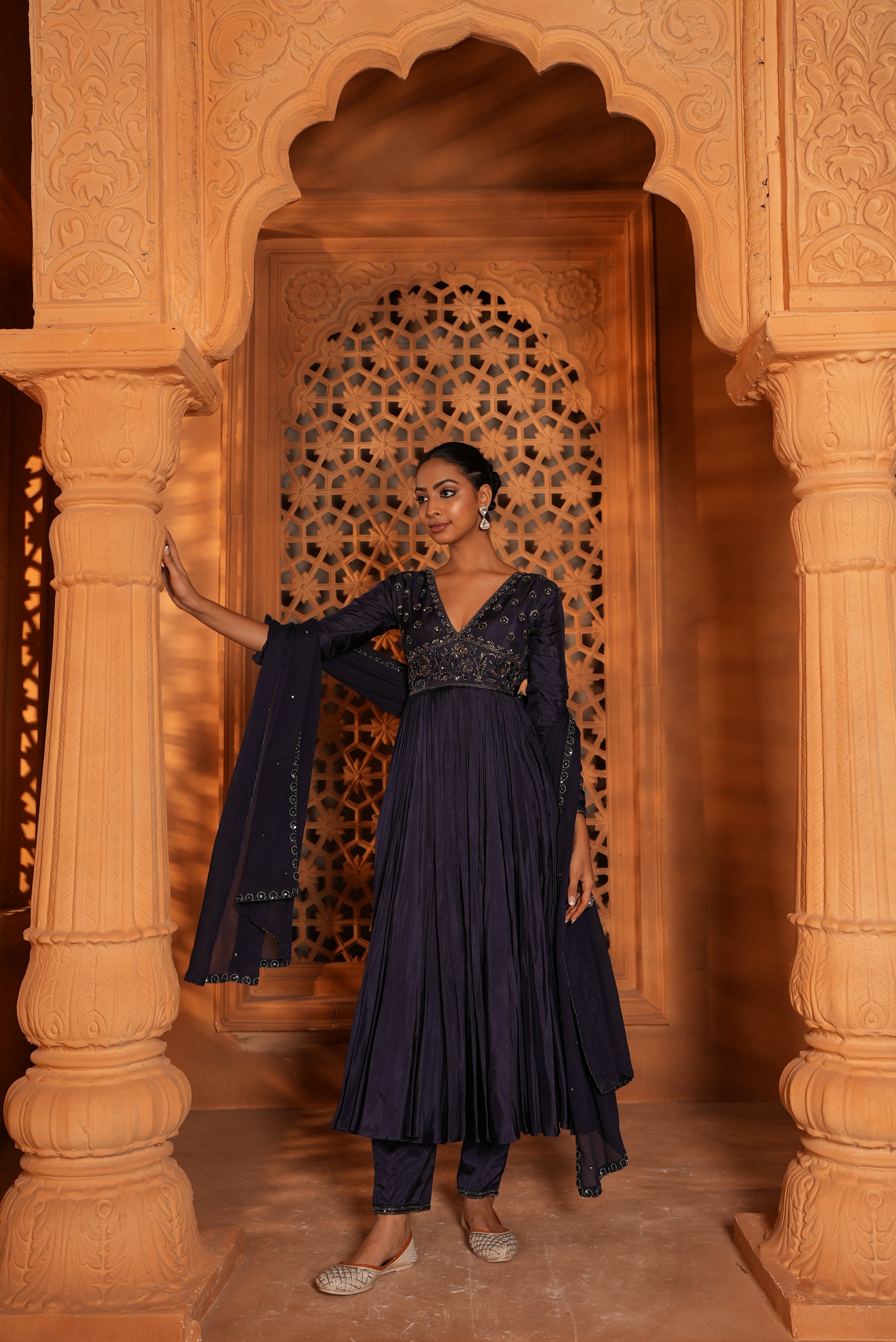 Deep Jamun Anarkali Dress With Pants