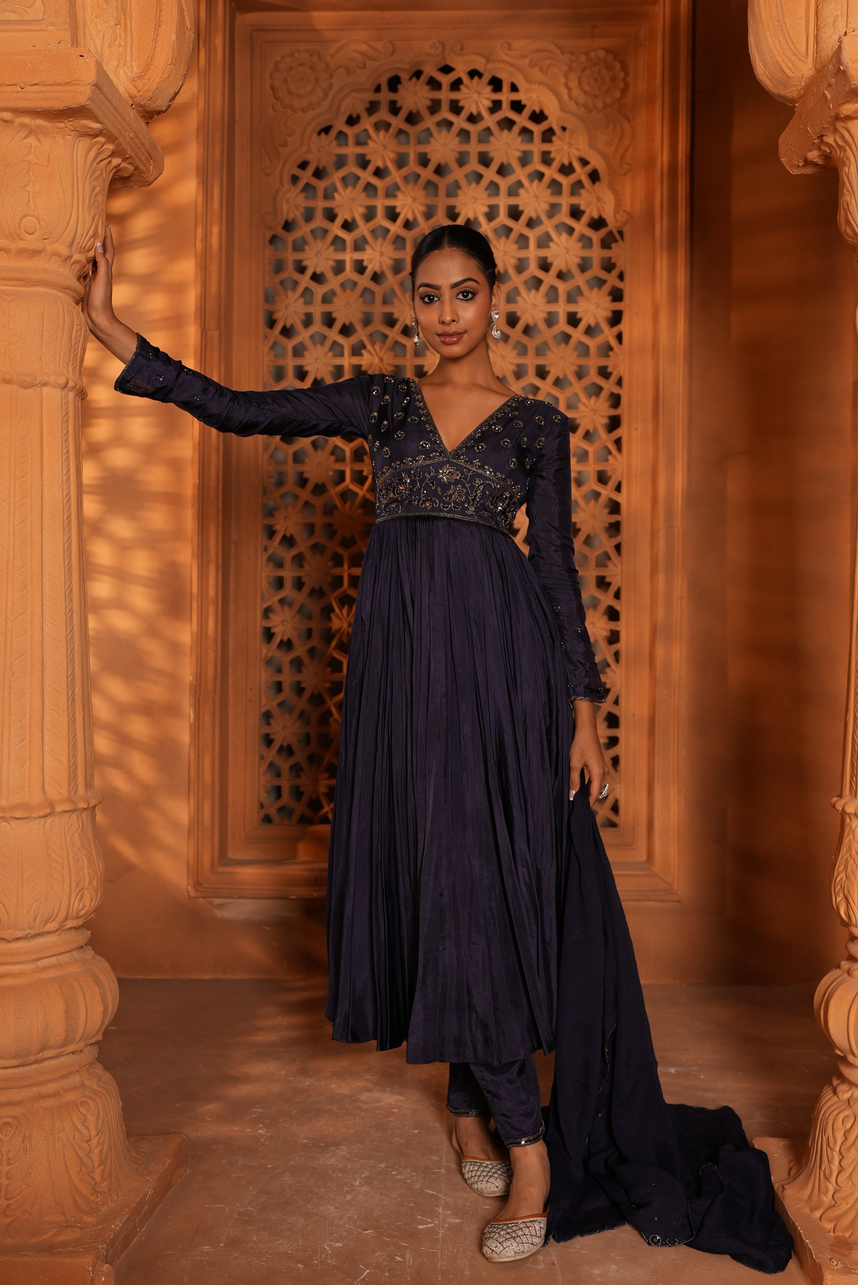 Deep Jamun Anarkali Dress With Pants
