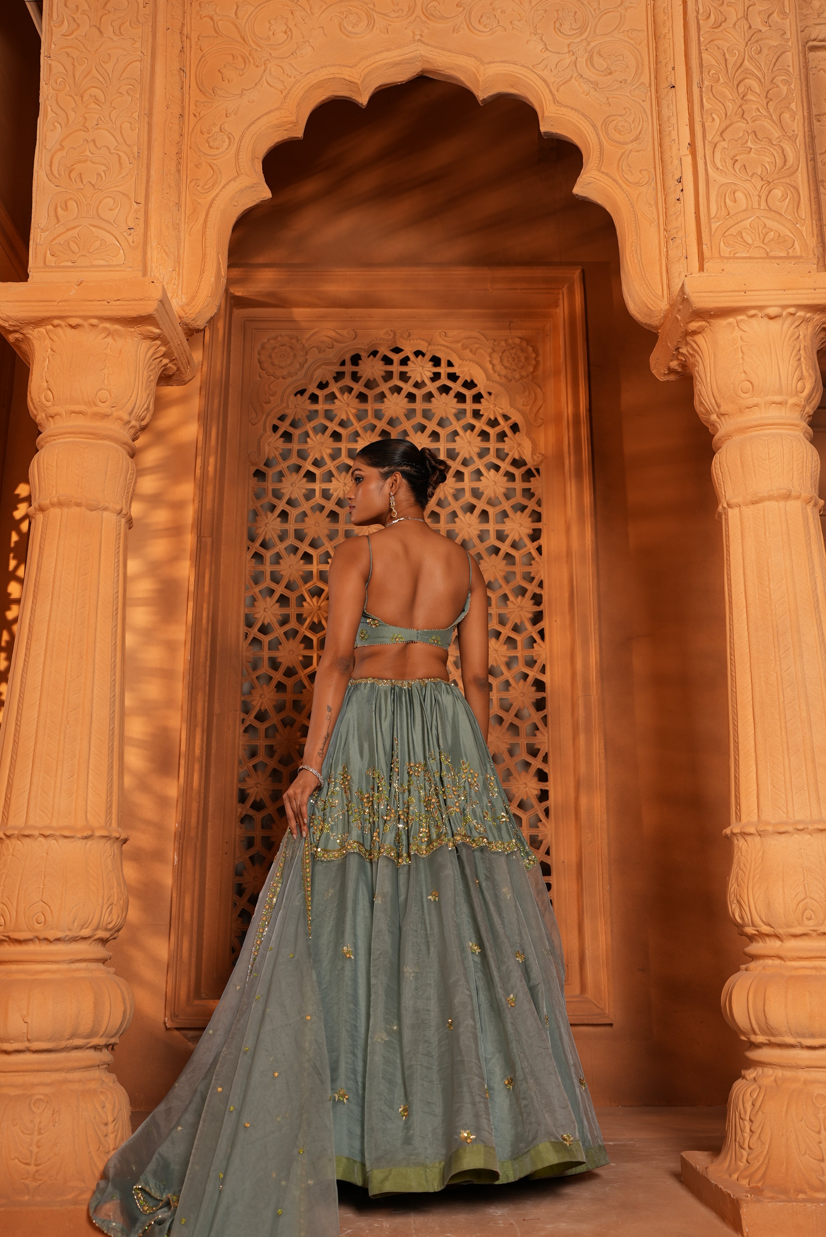 Ocean Blue (Half Organza - Half Silk Flair) Lehenga