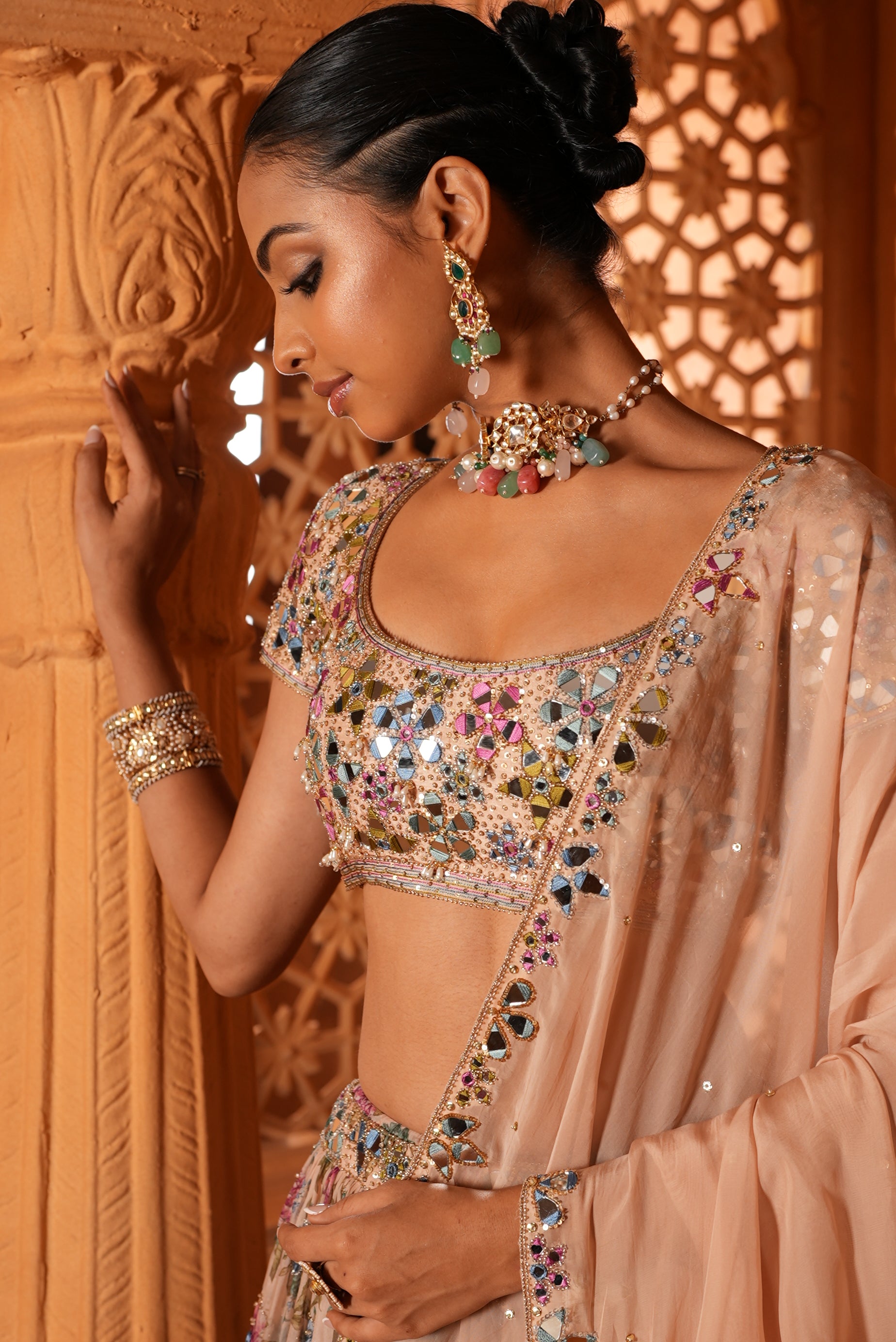 Multi-Colour (Printed)(Mirror Details) Lehenga