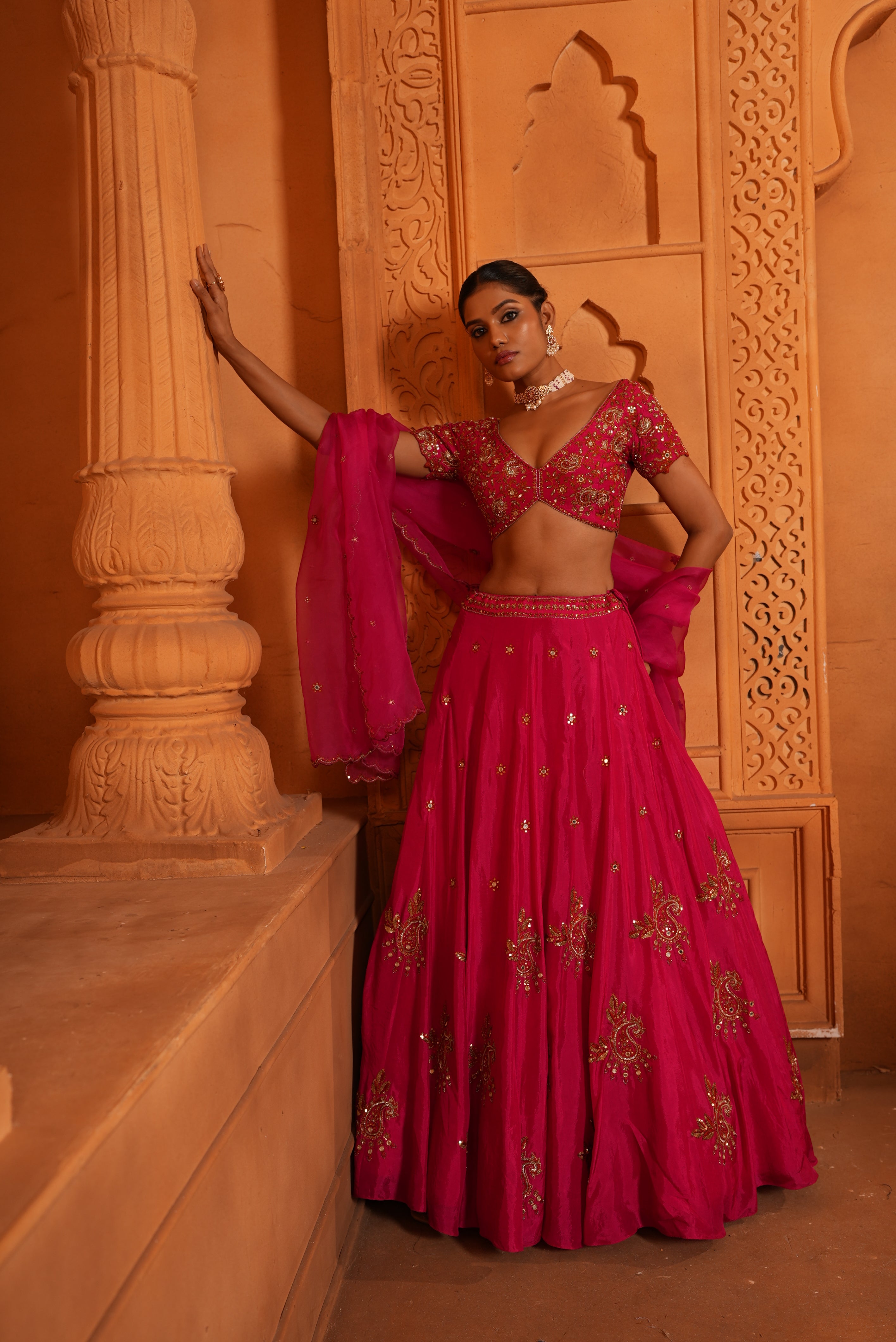 Gulabi Pink (Rust Resham Details) Lehenga