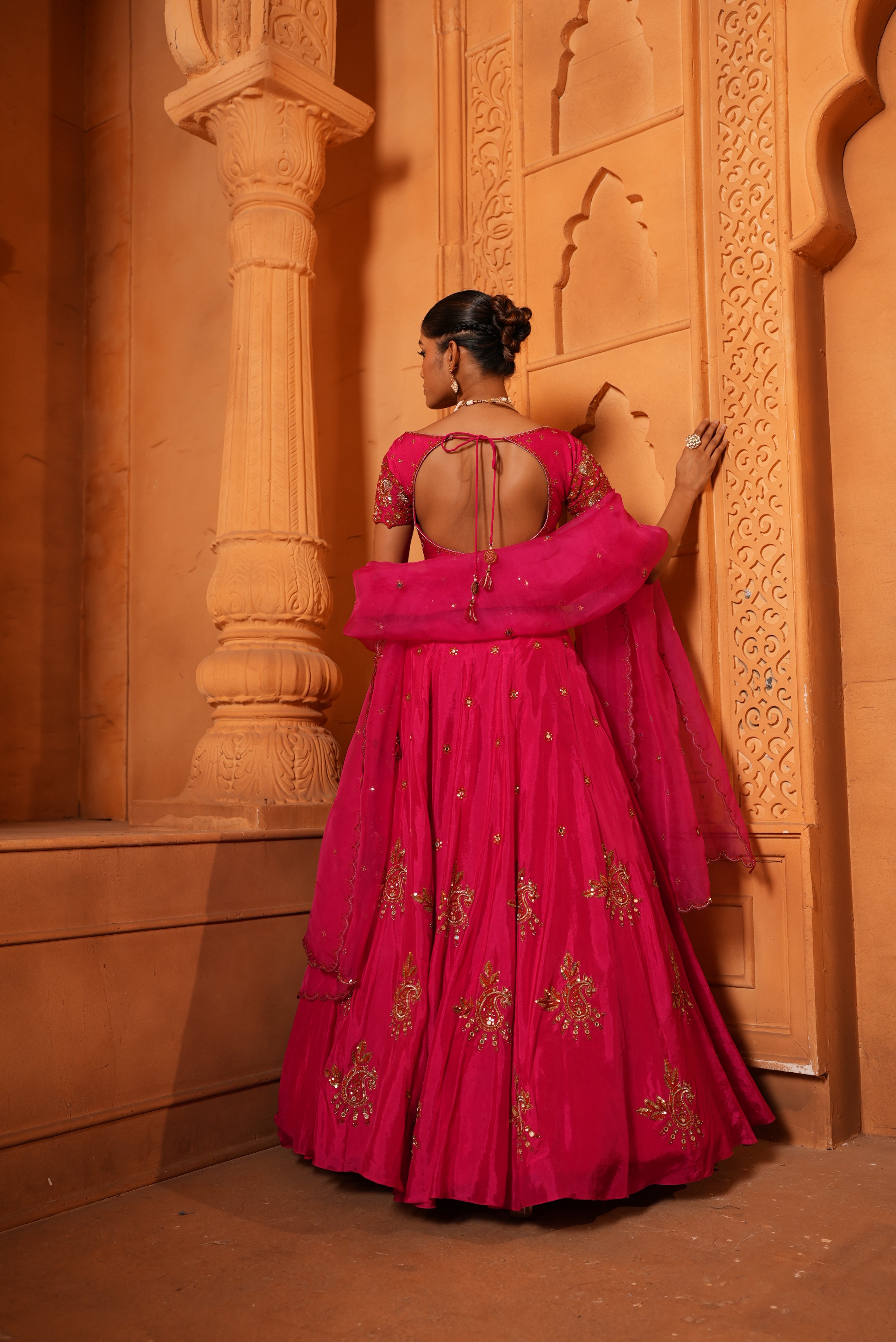 Gulabi Pink (Rust Resham Details) Lehenga
