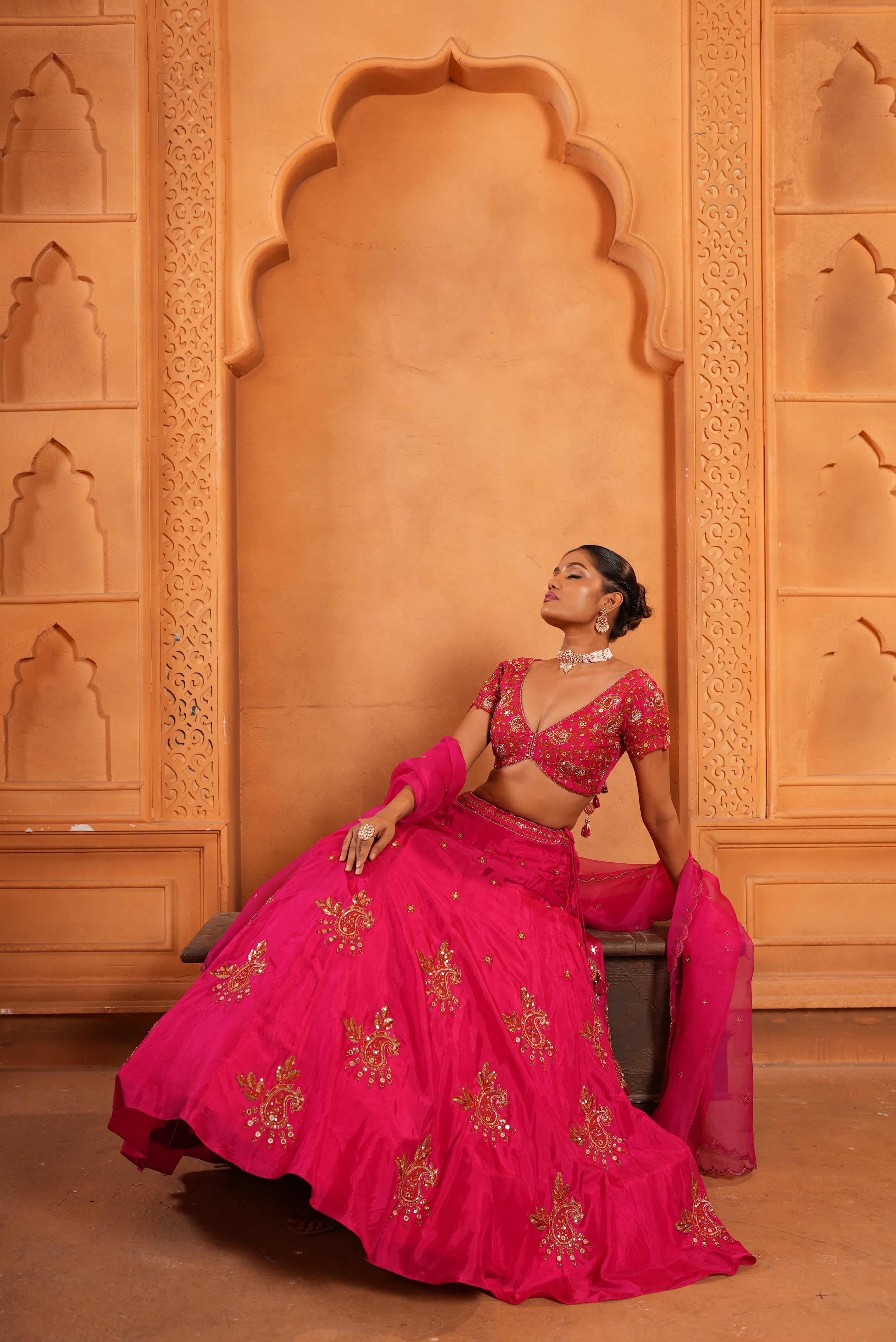 Gulabi Pink (Rust Resham Details) Lehenga