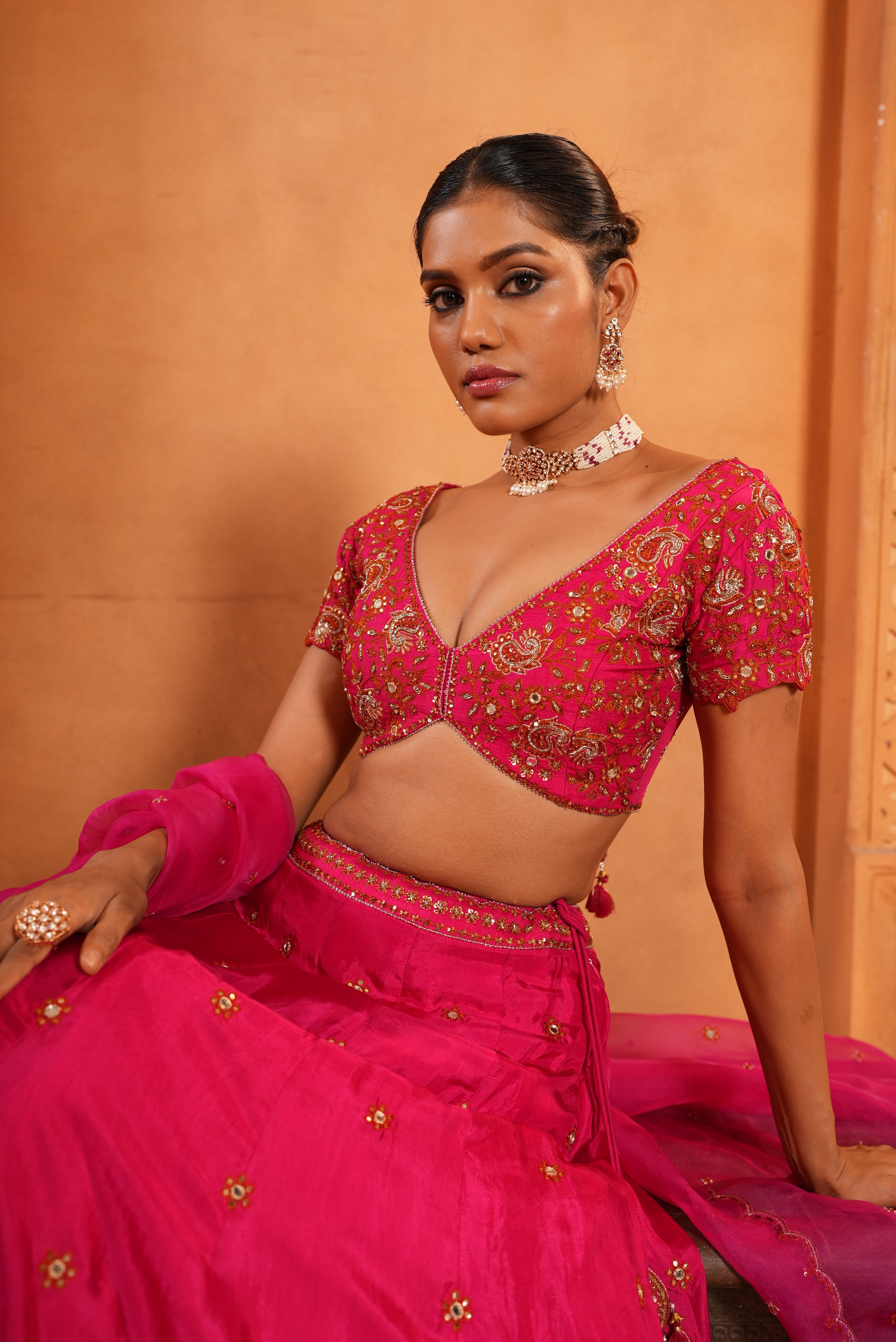 Gulabi Pink (Rust Resham Details) Lehenga