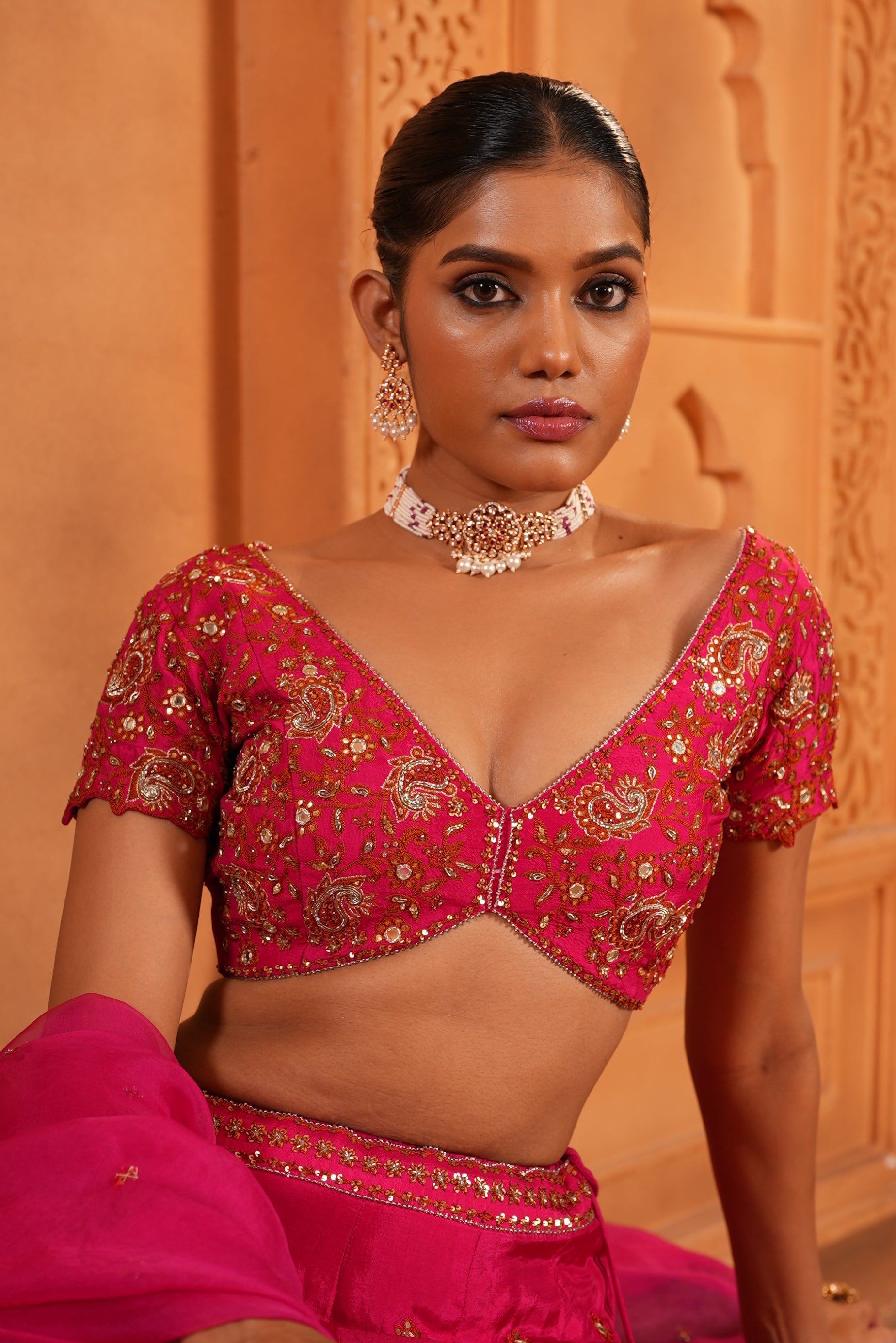 Gulabi Pink (Rust Resham Details) Lehenga