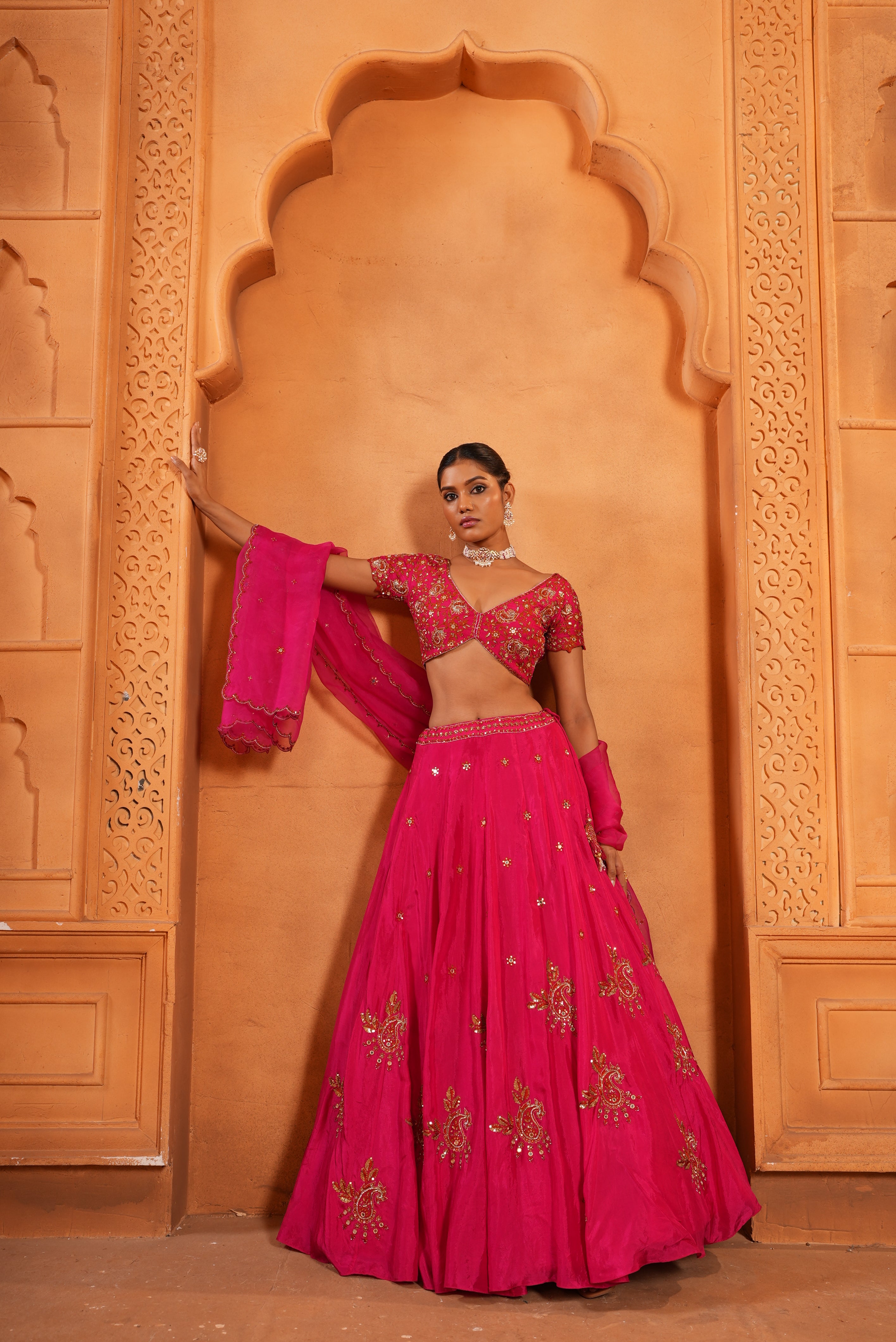 Gulabi Pink (Rust Resham Details) Lehenga