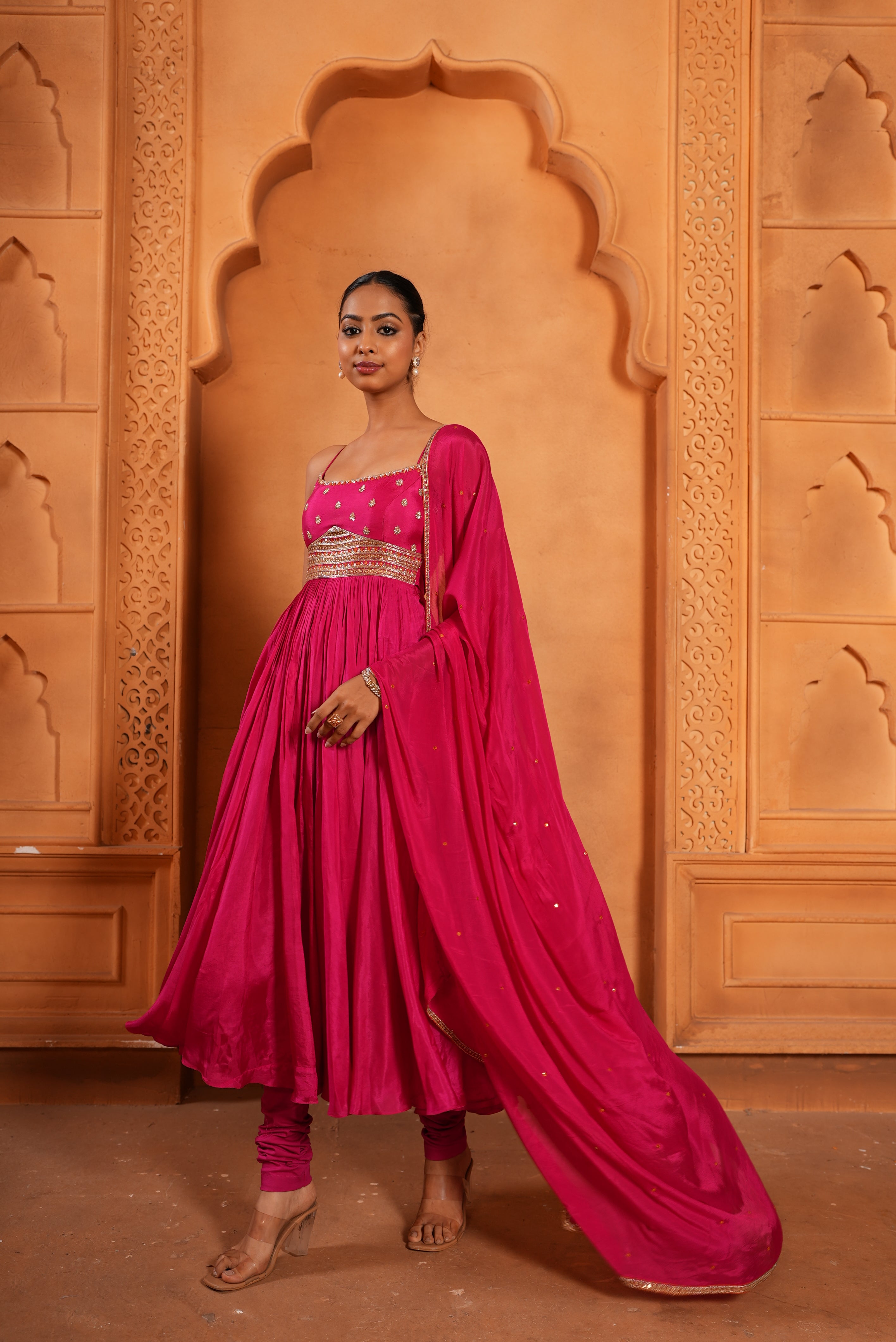 Gulabi Pink (Strap) Anarkali Dress With Chudidar