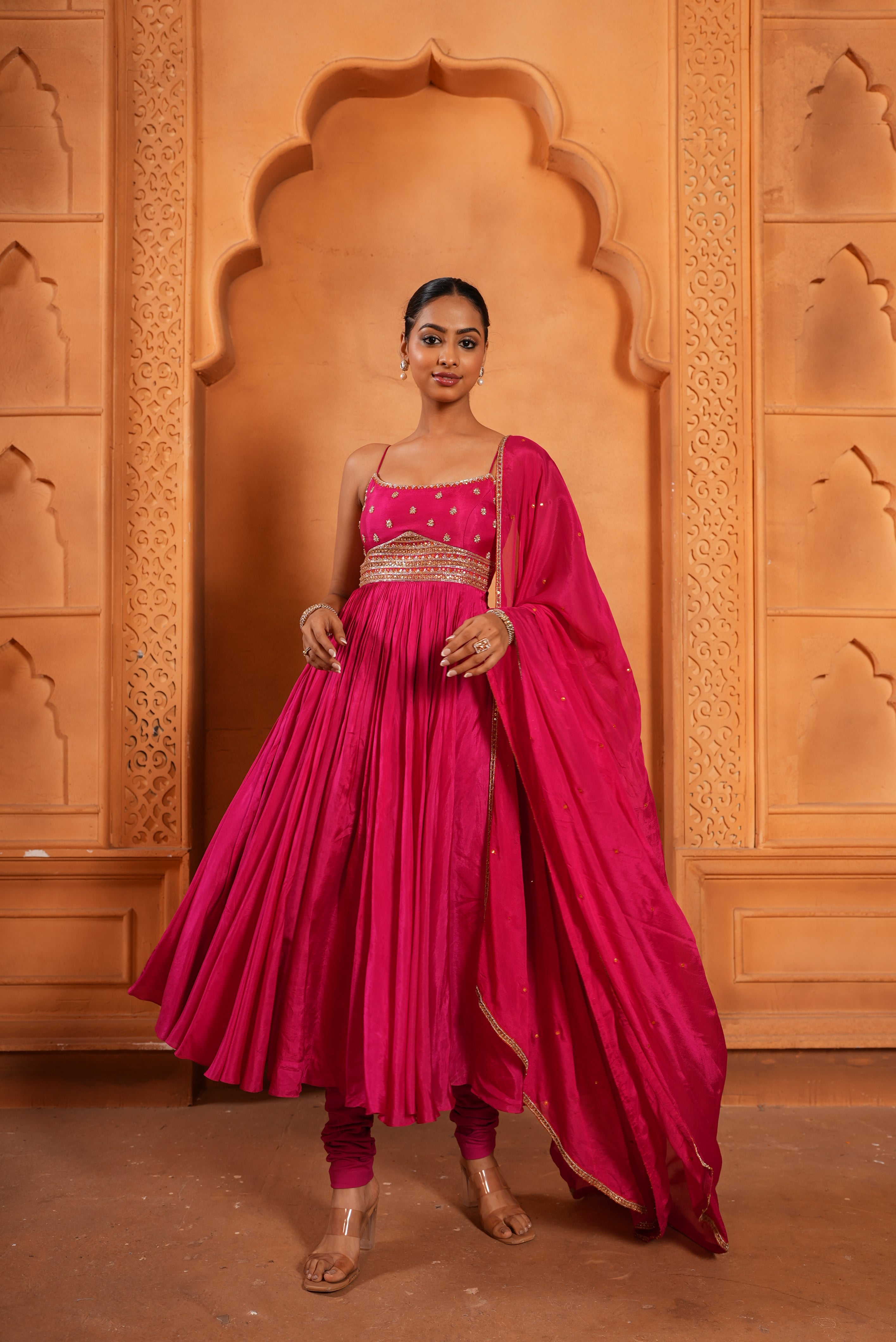 Gulabi Pink (Strap) Anarkali Dress With Chudidar