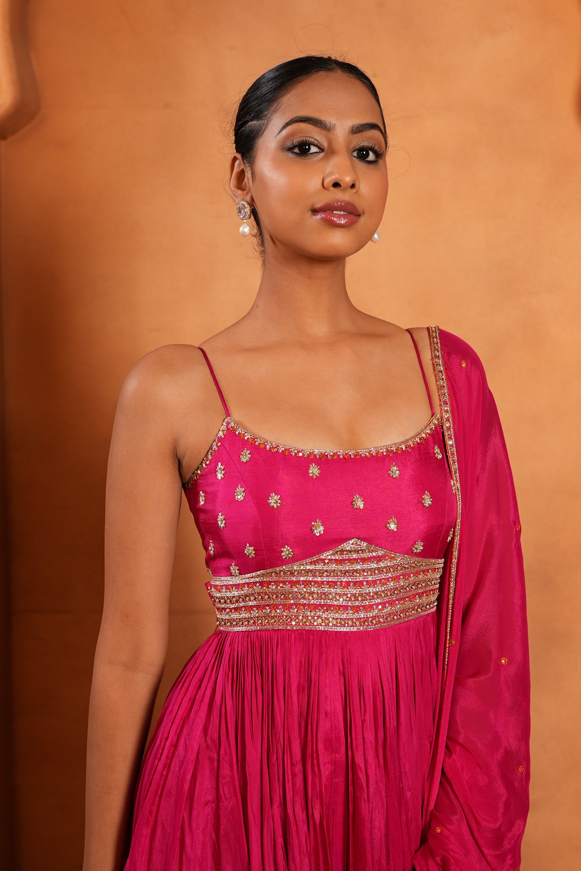 Gulabi Pink (Strap) Anarkali Dress With Chudidar