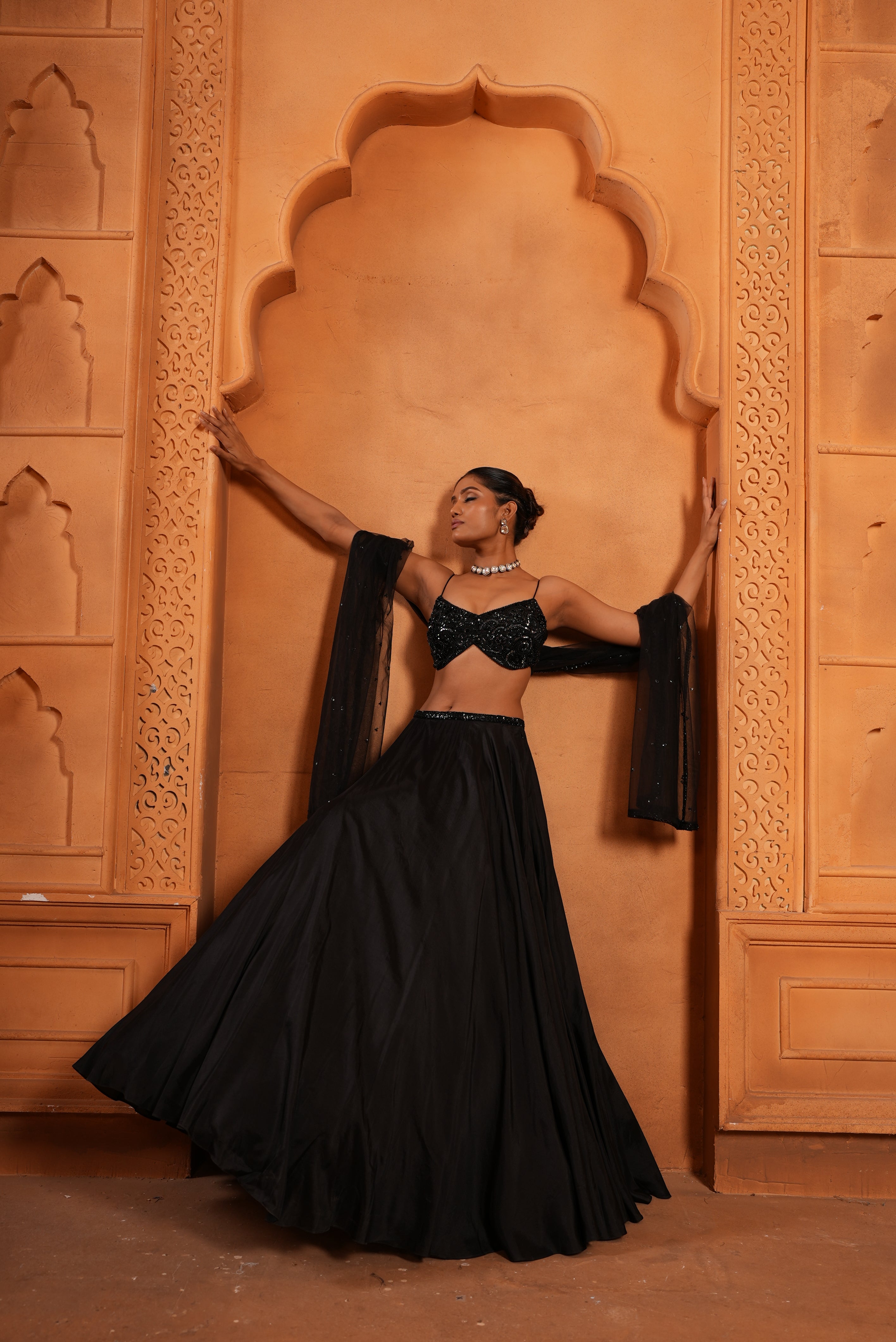 Black (Strap) Lehenga