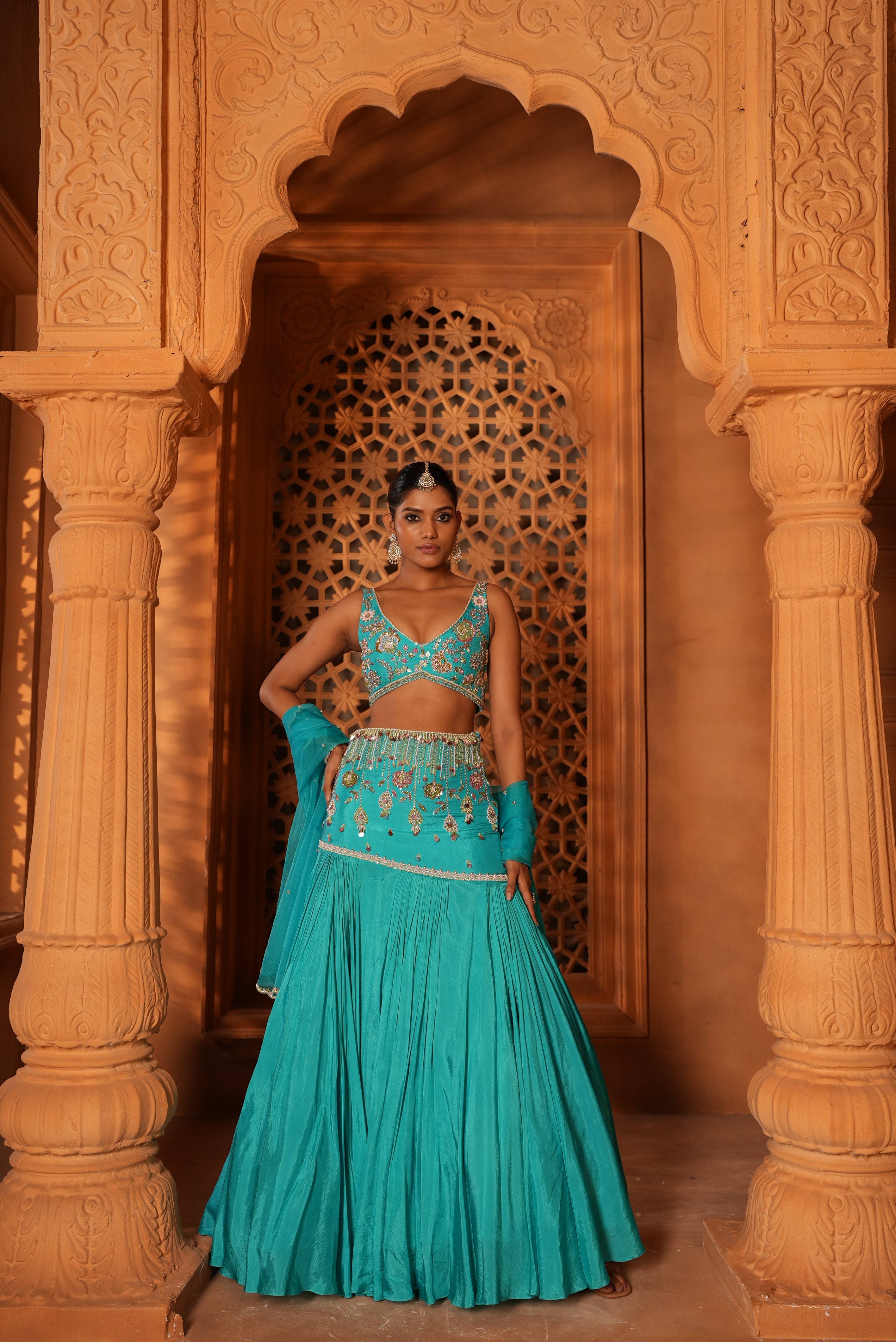 Bright Sky Blue (FishCut) Lehenga