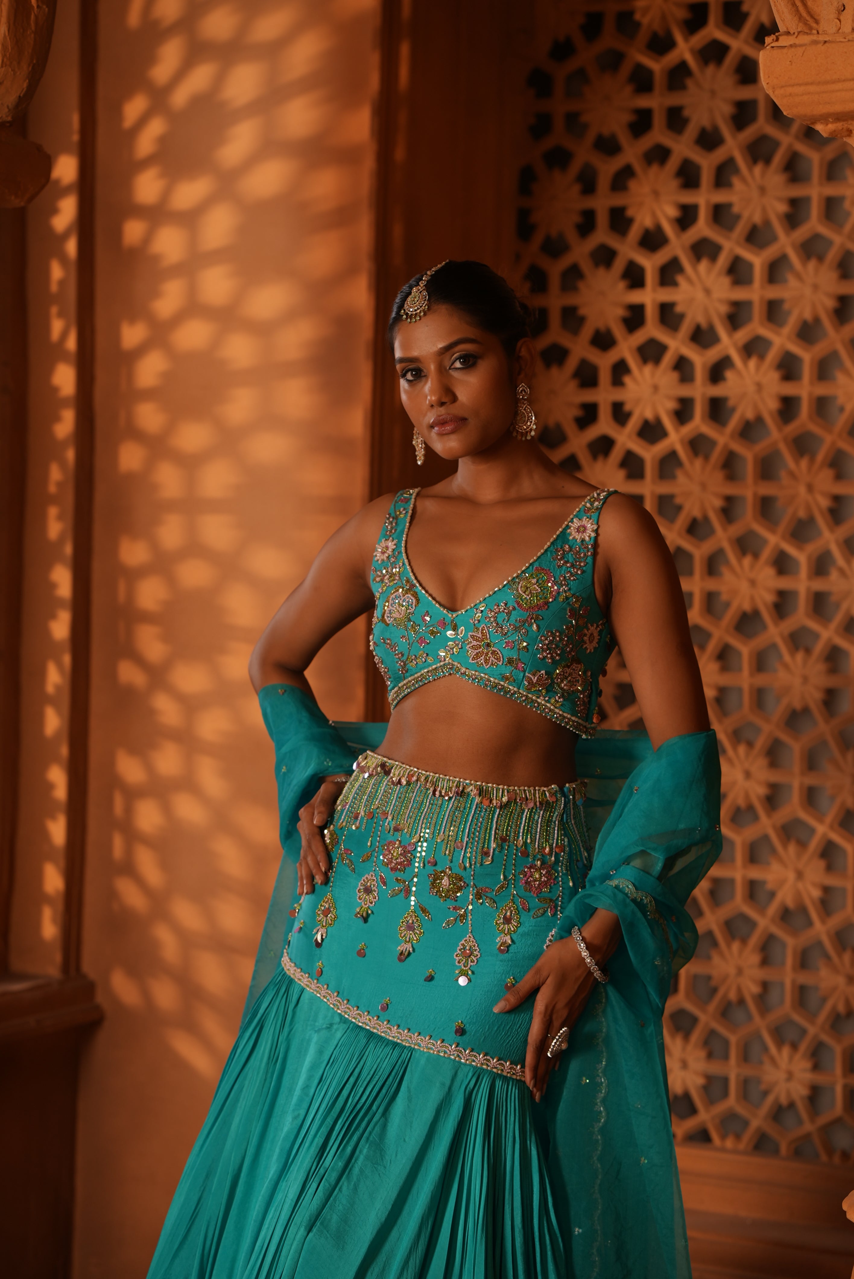 Bright Sky Blue (FishCut) Lehenga
