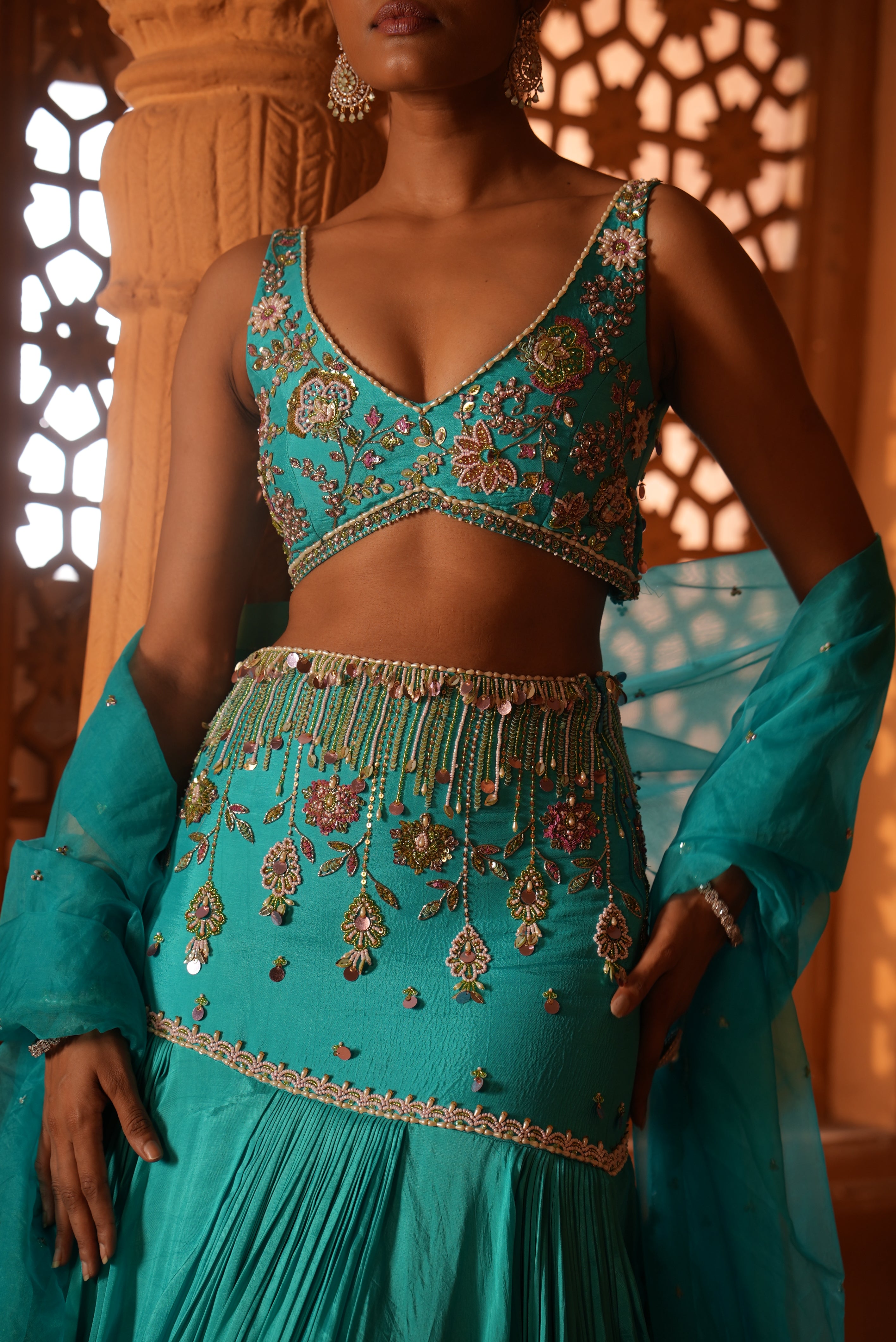 Bright Sky Blue (FishCut) Lehenga