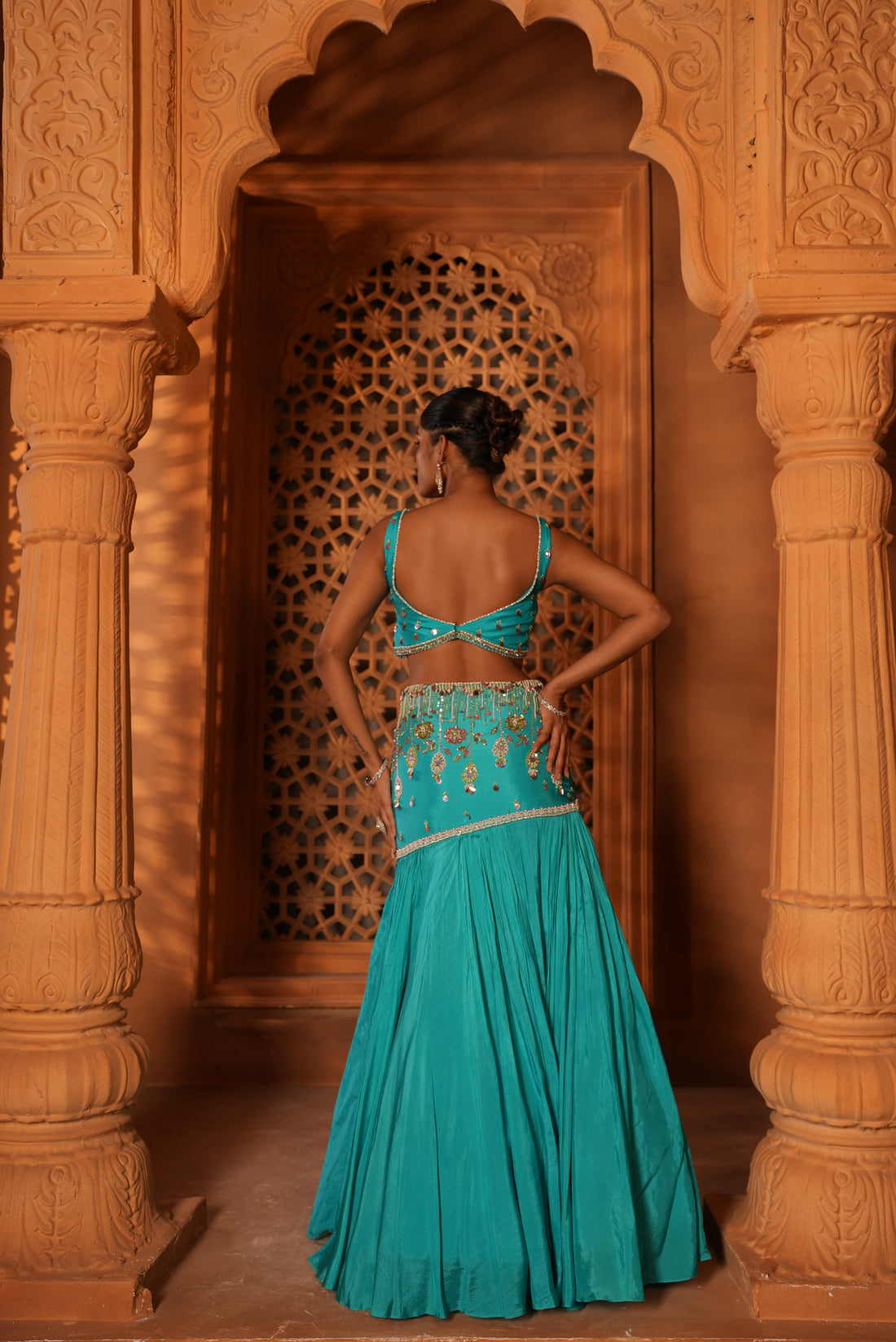 Bright Sky Blue (FishCut) Lehenga