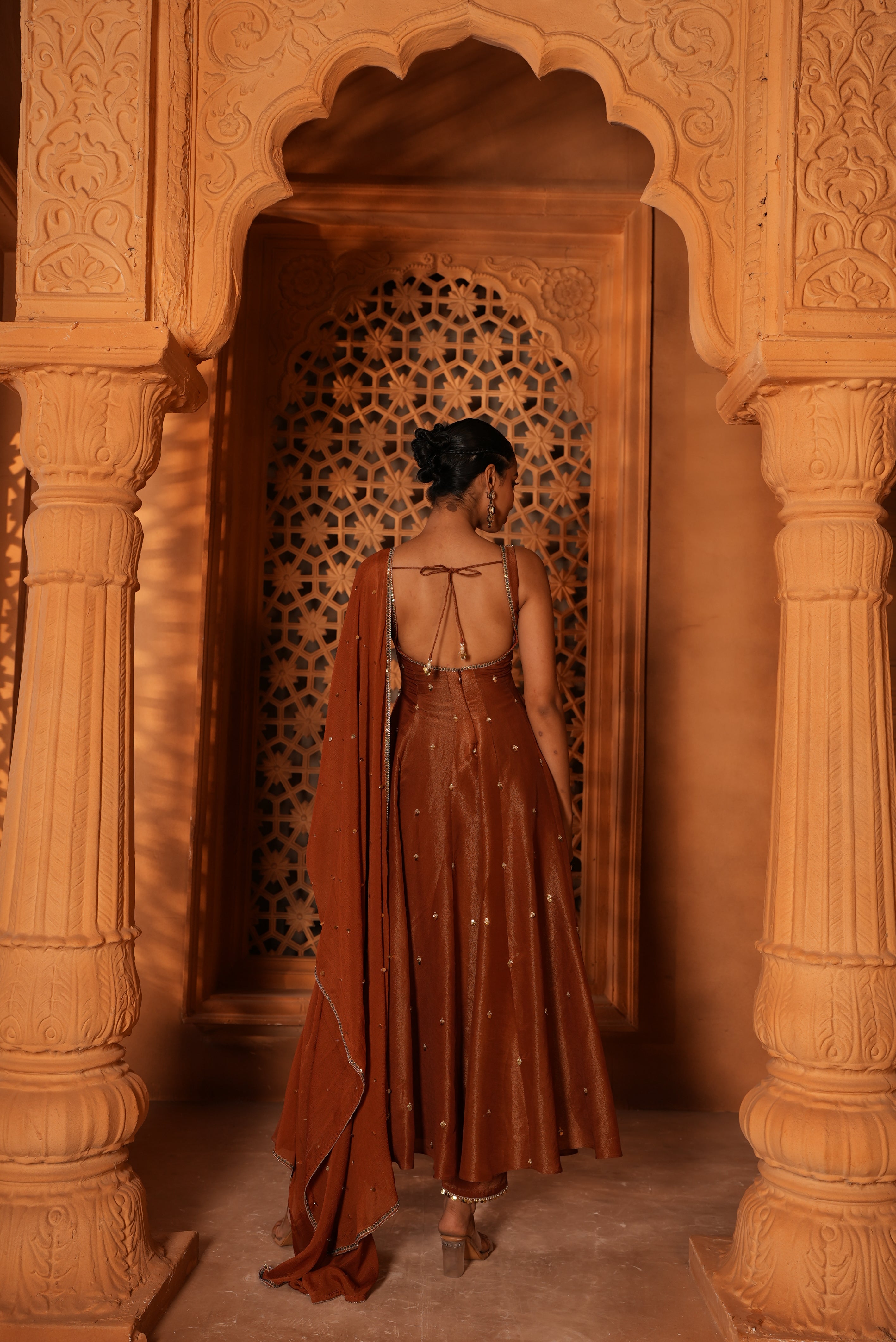 Mitti Brown Zari Dress With Pants