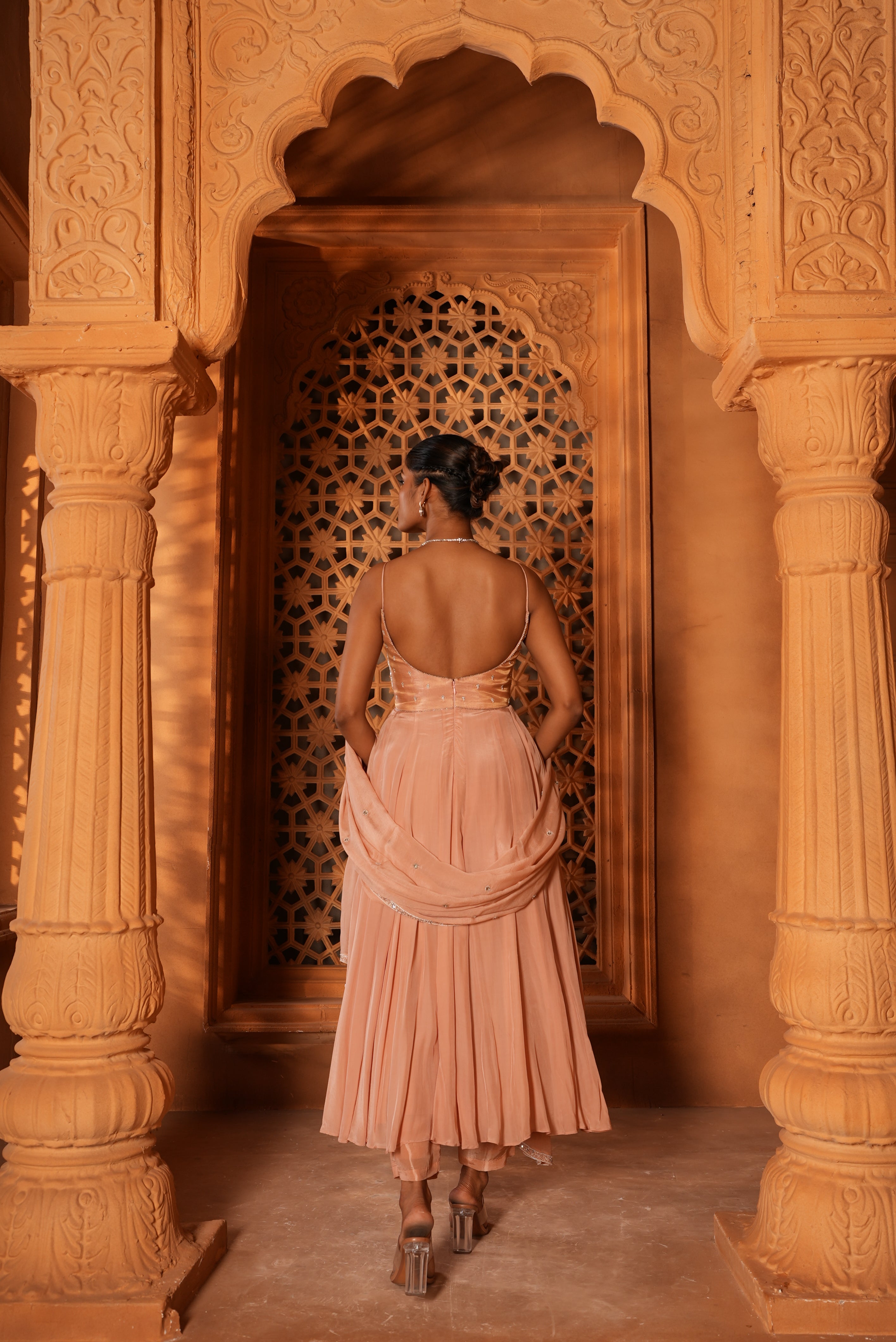 Blush Pink (Strap) Anarkali Dress With Pants