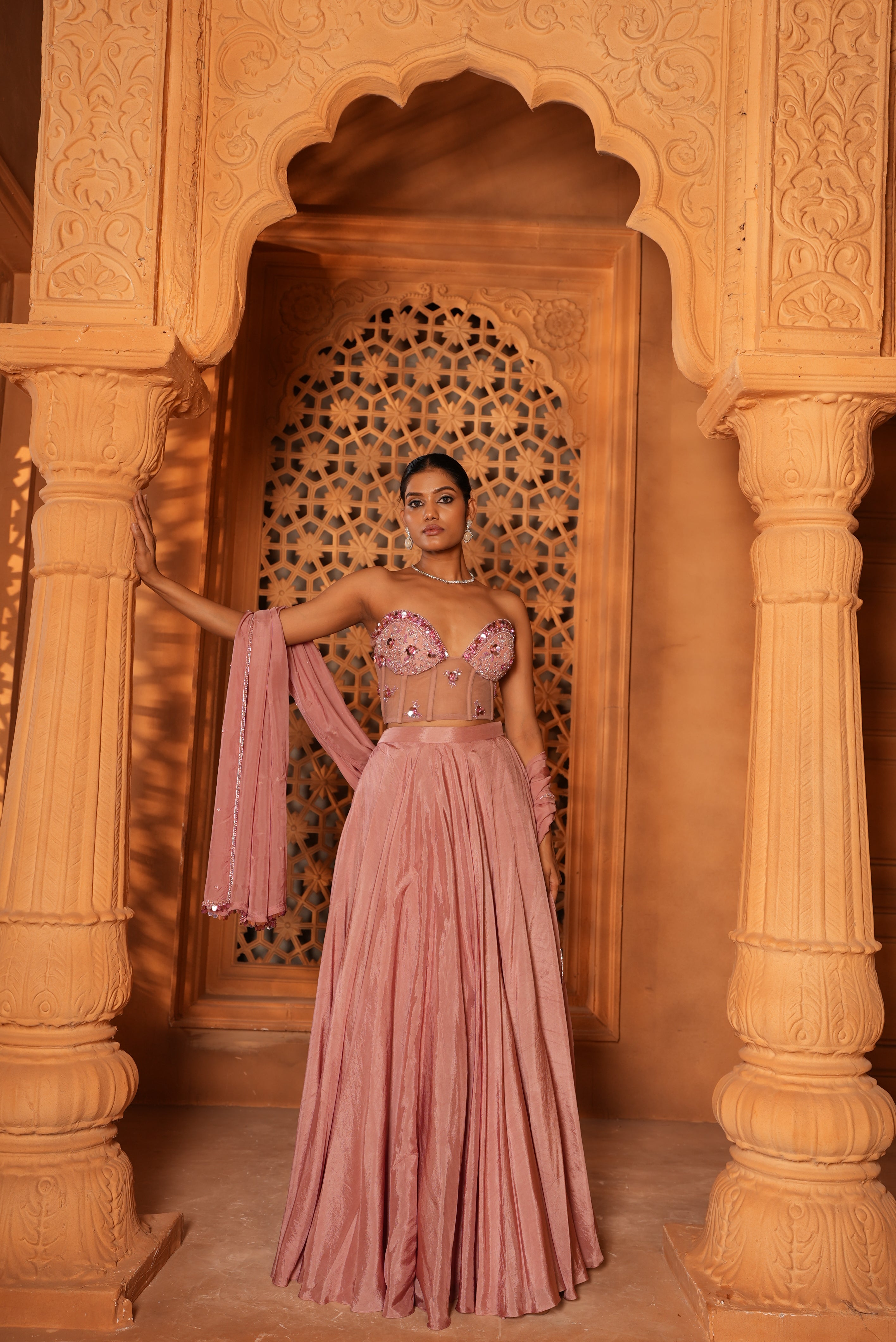 Champagne Pink (Corset) Lehenga