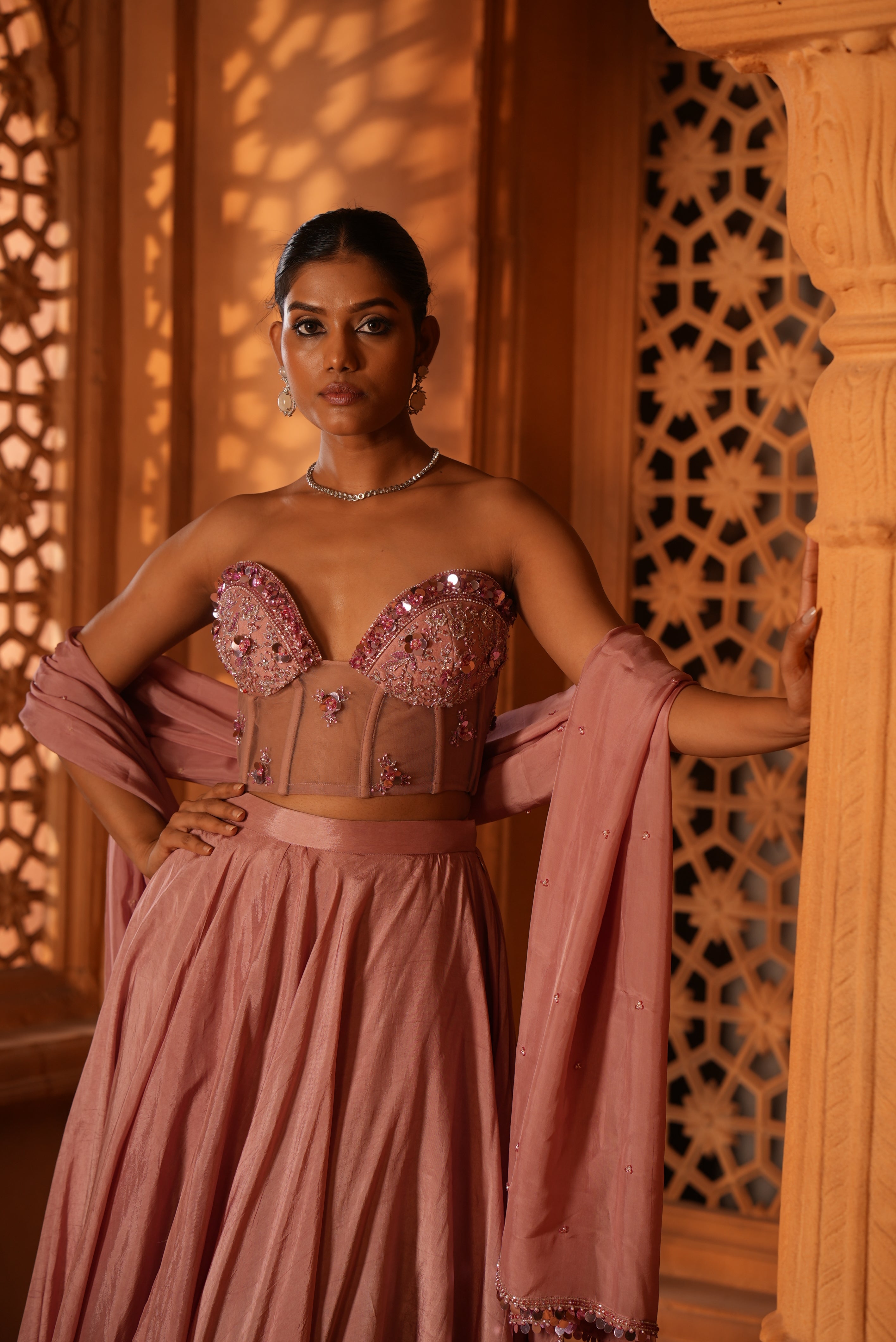 Champagne Pink (Corset) Lehenga