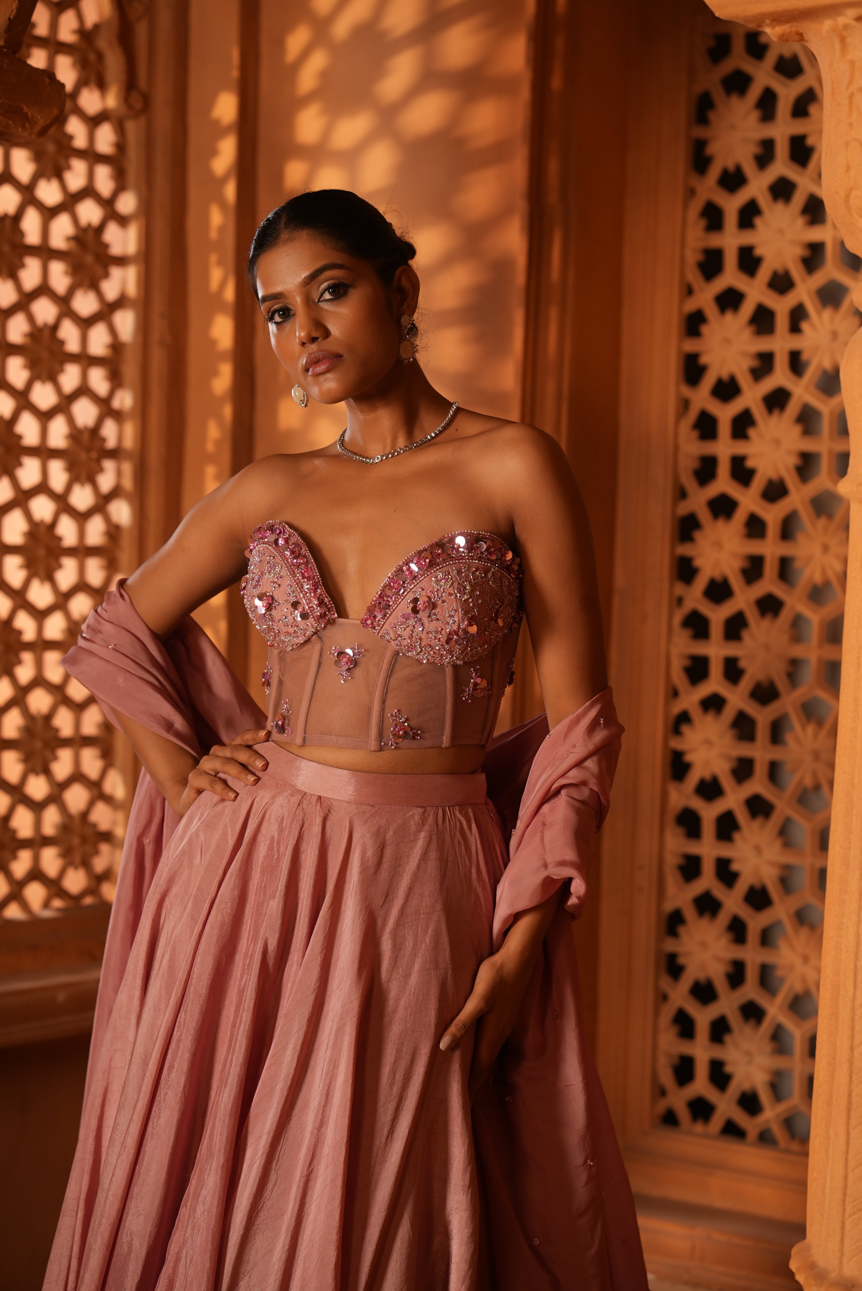 Champagne Pink (Corset) Lehenga