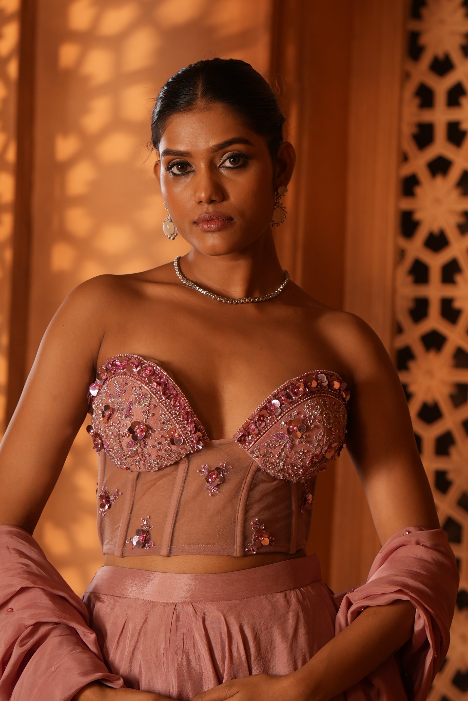 Champagne Pink (Corset) Lehenga