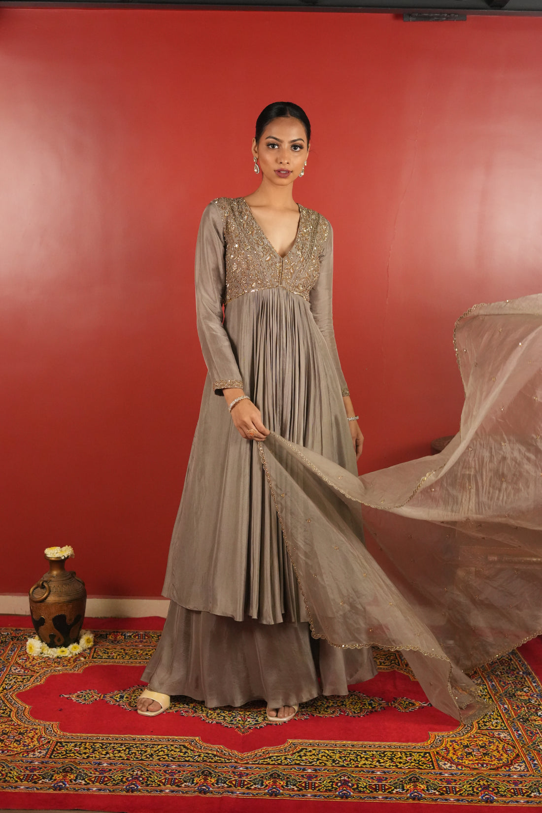 Grey Dress With Sharara