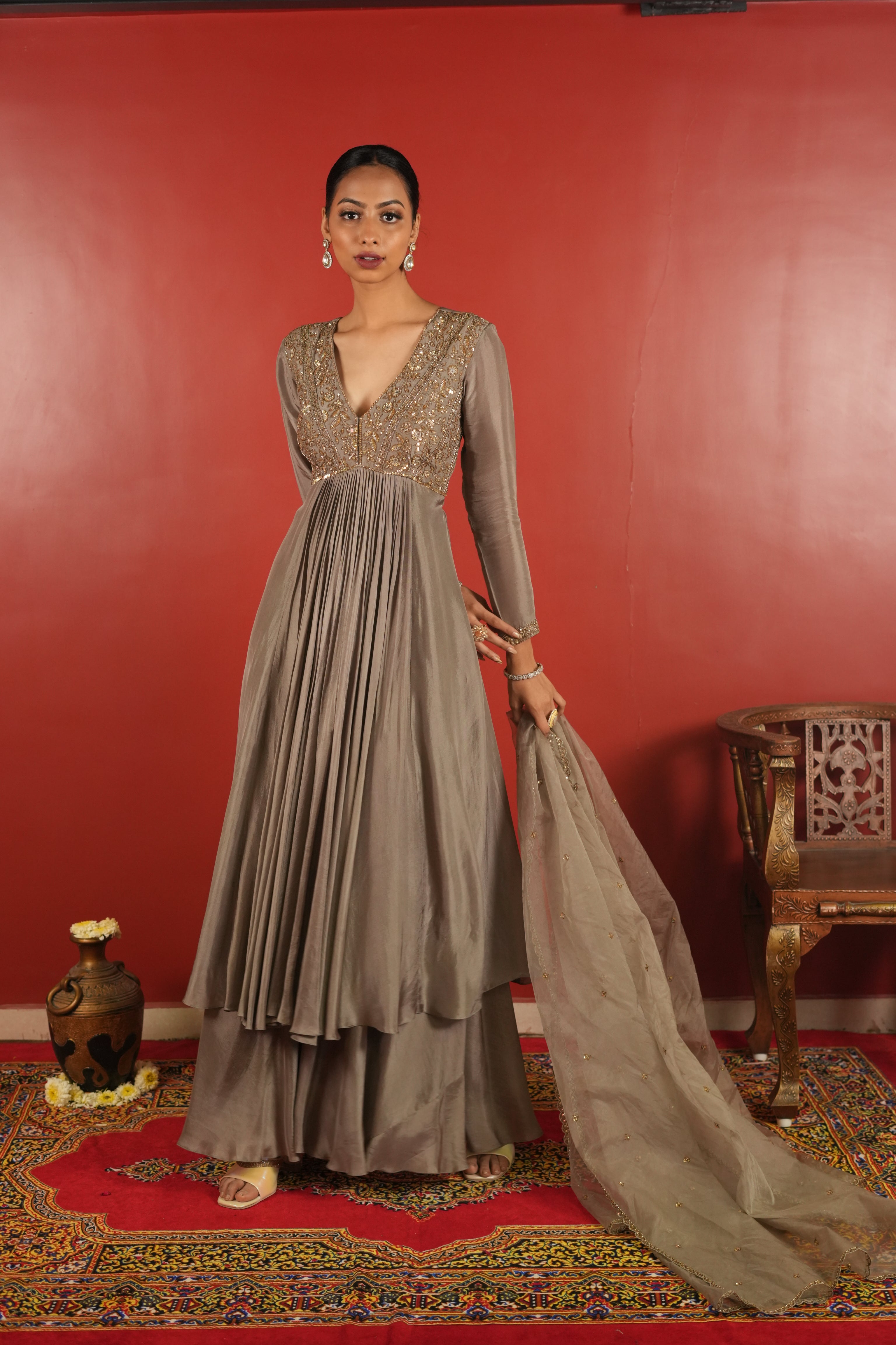 Grey Dress With Sharara