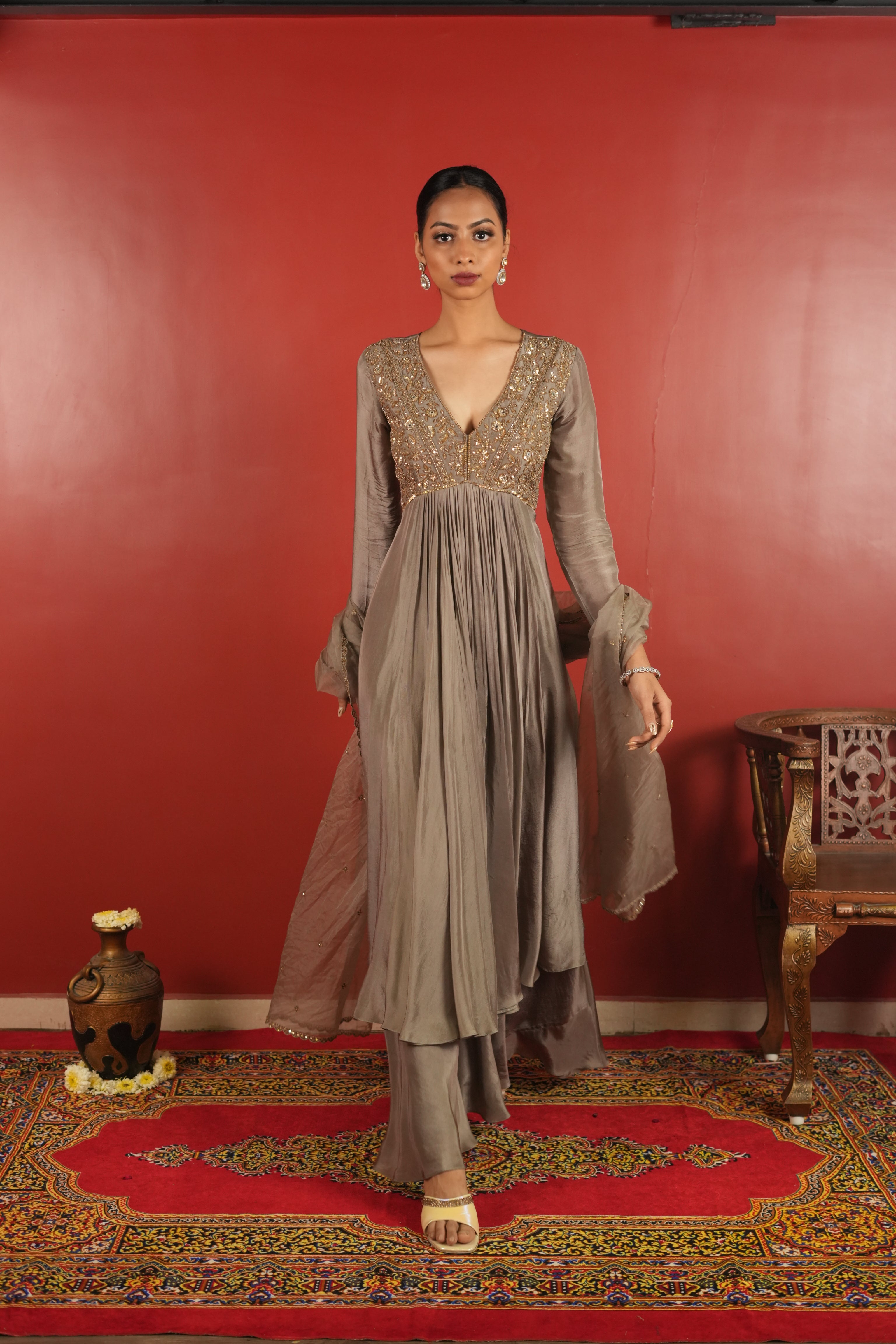 Grey Dress With Sharara