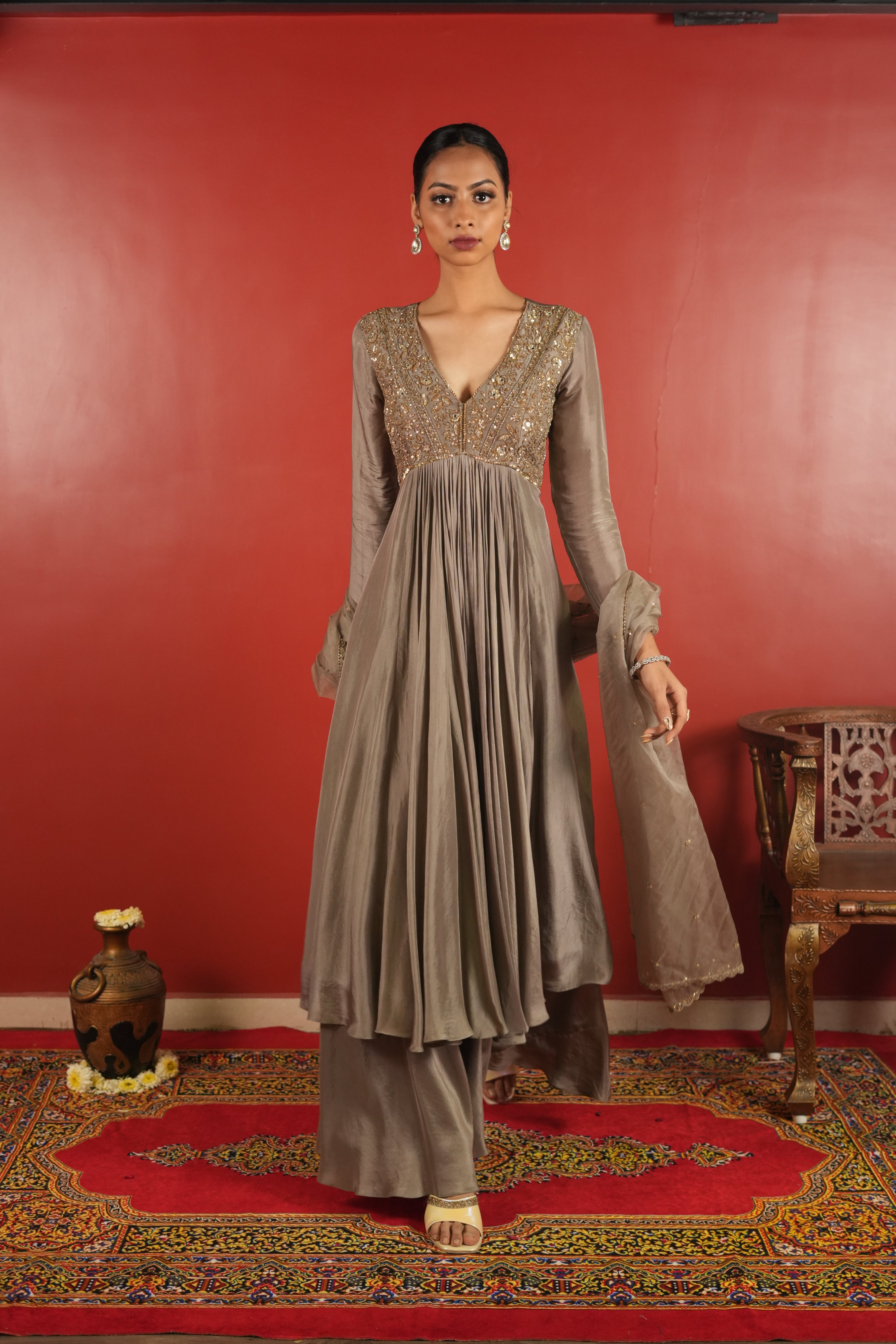 Grey Dress With Sharara