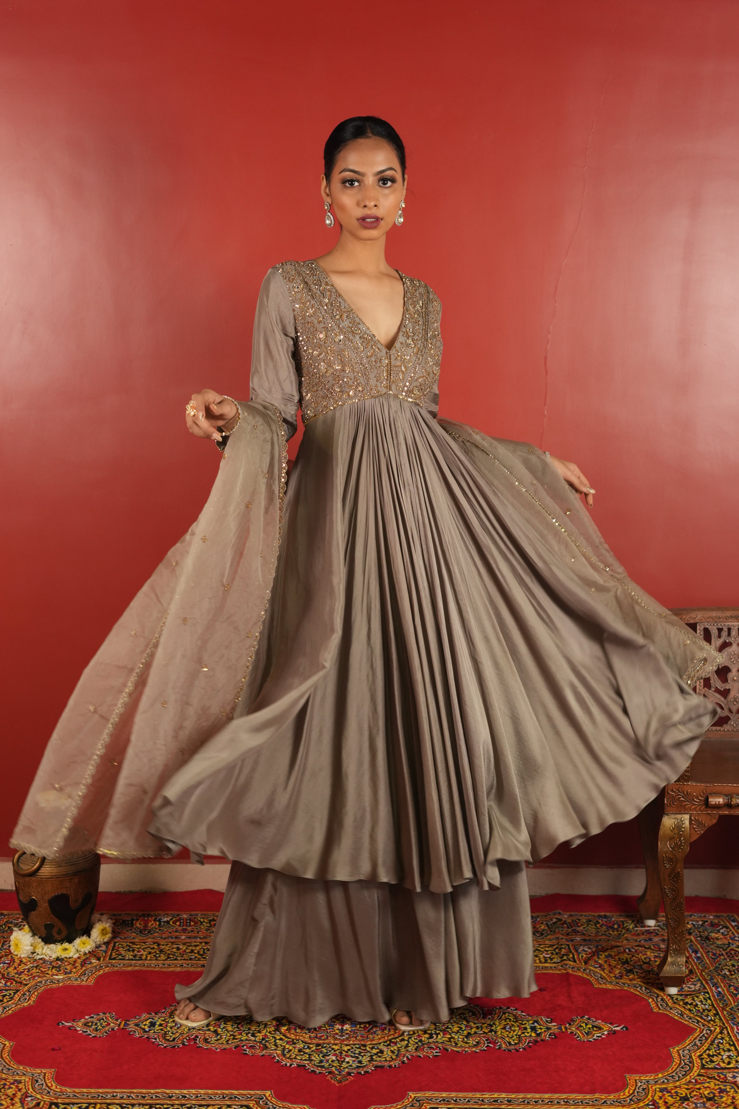 Grey Dress With Sharara