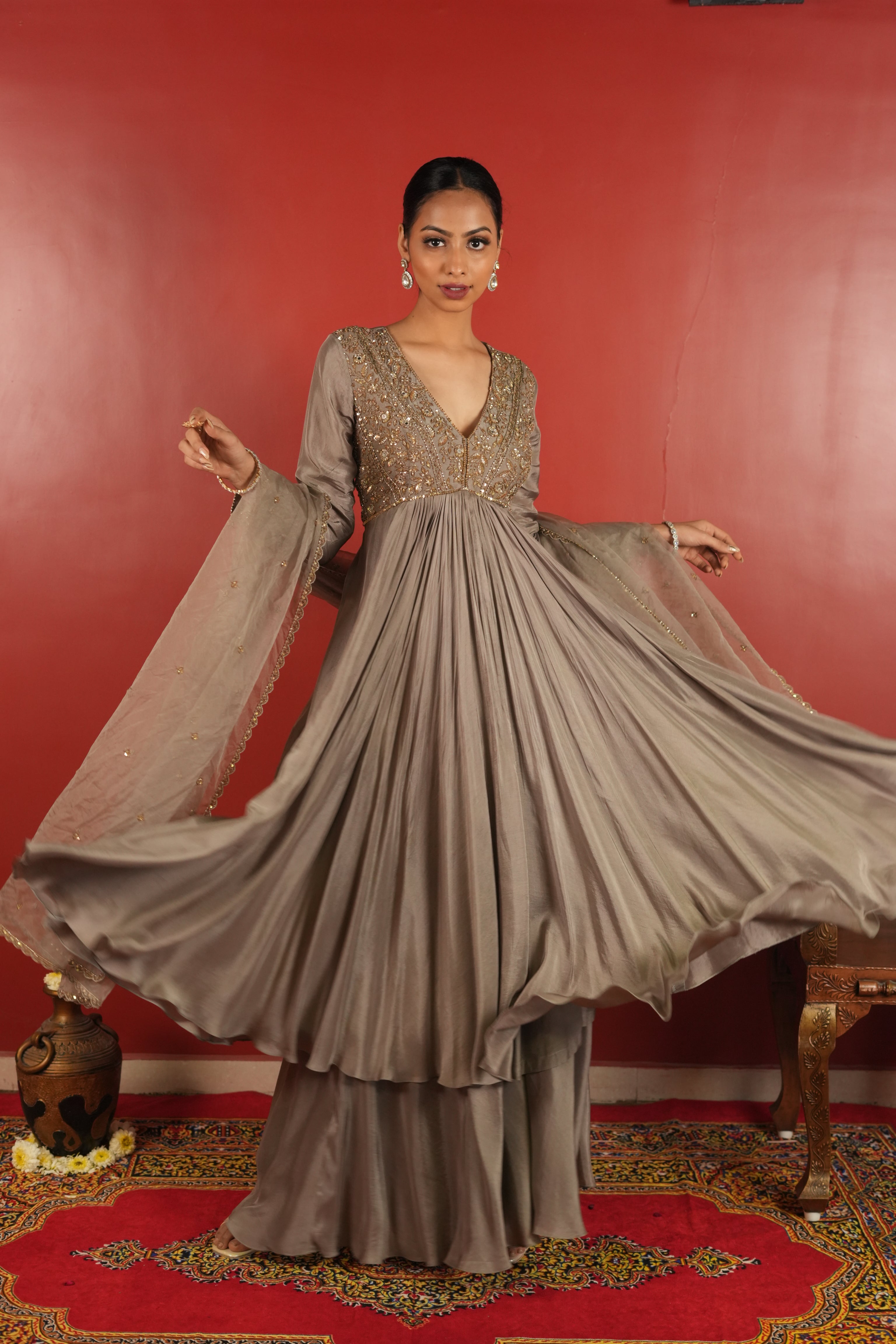 Grey Dress With Sharara