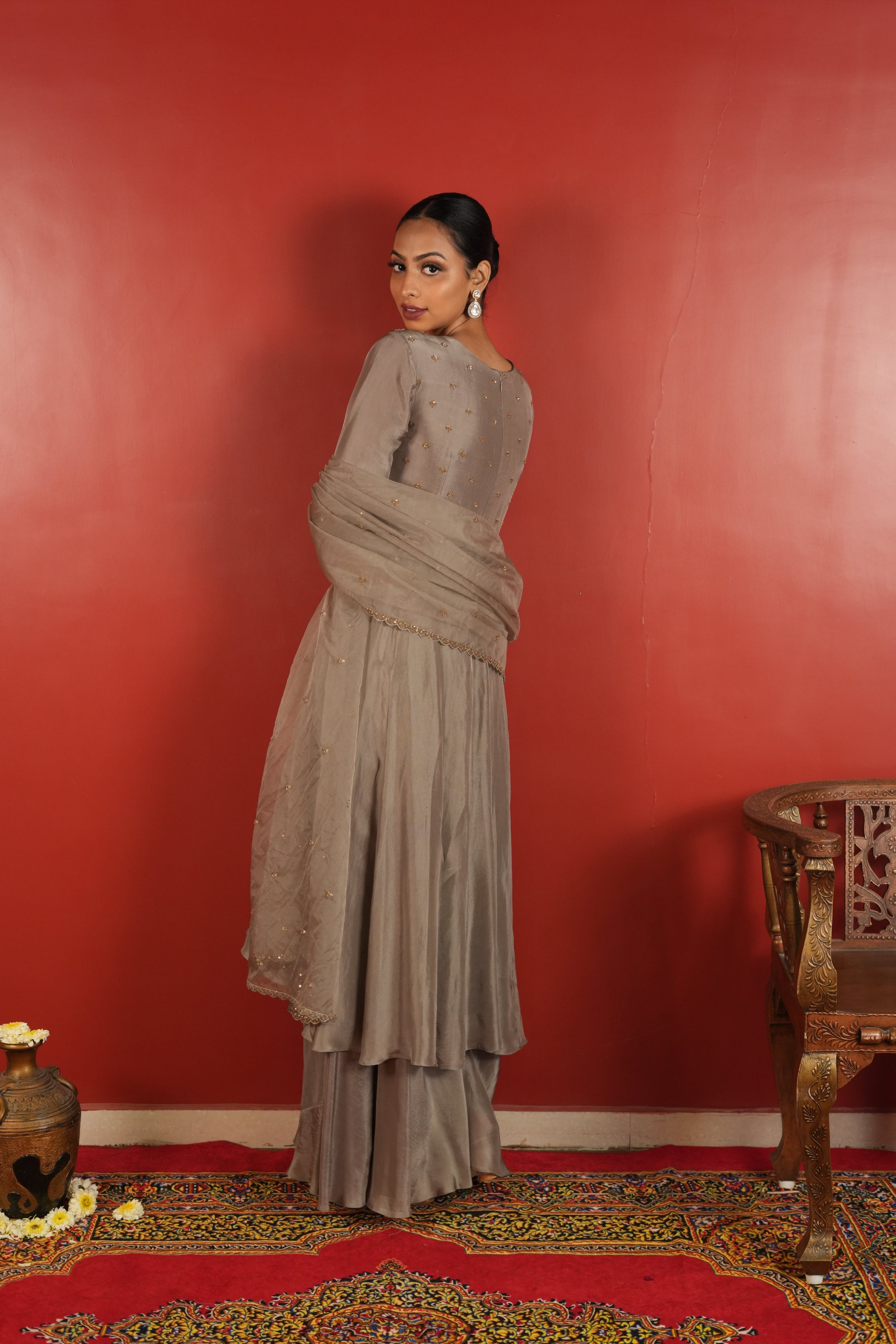Grey Dress With Sharara