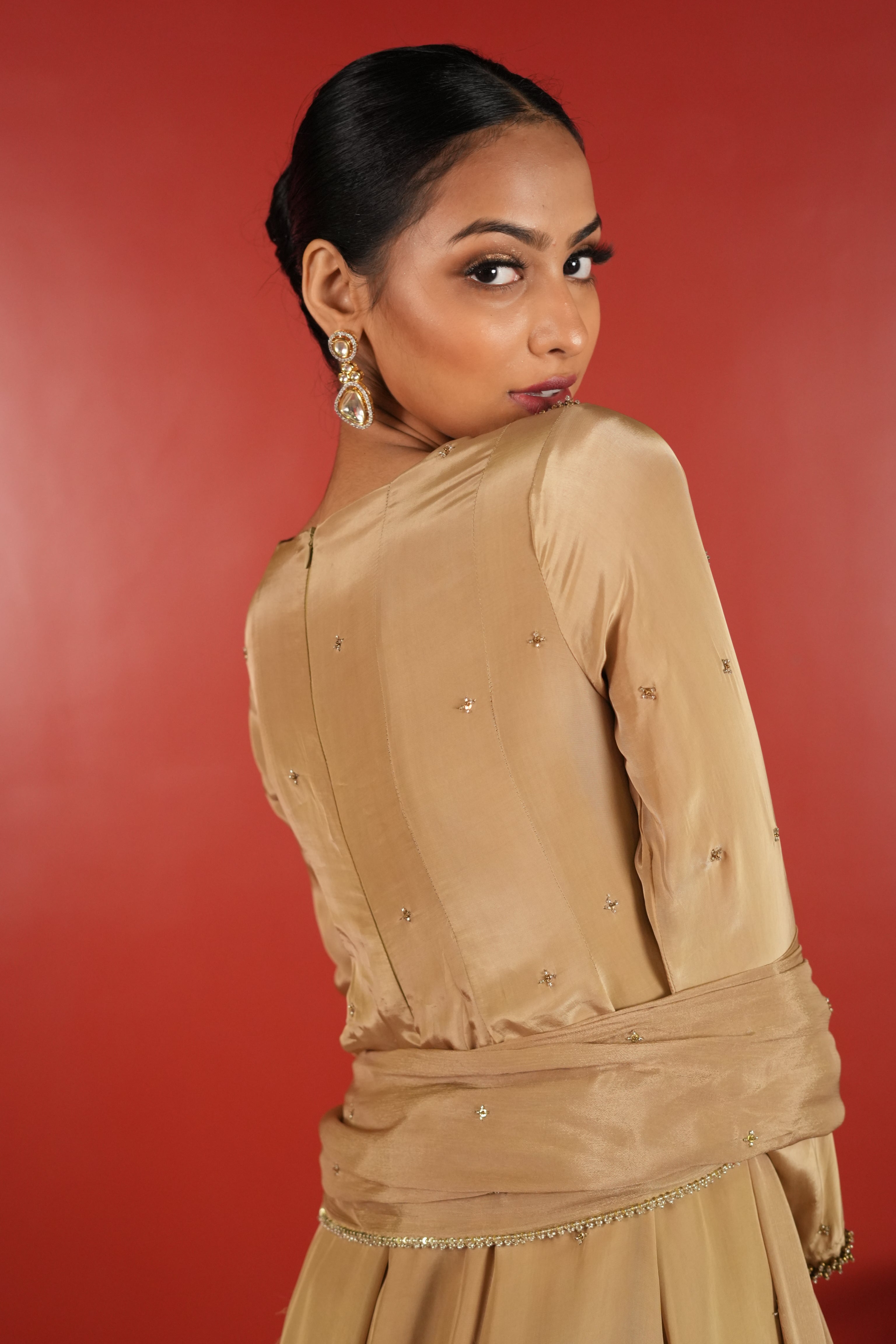 Soft Gold Dress With Teal Blue Patch