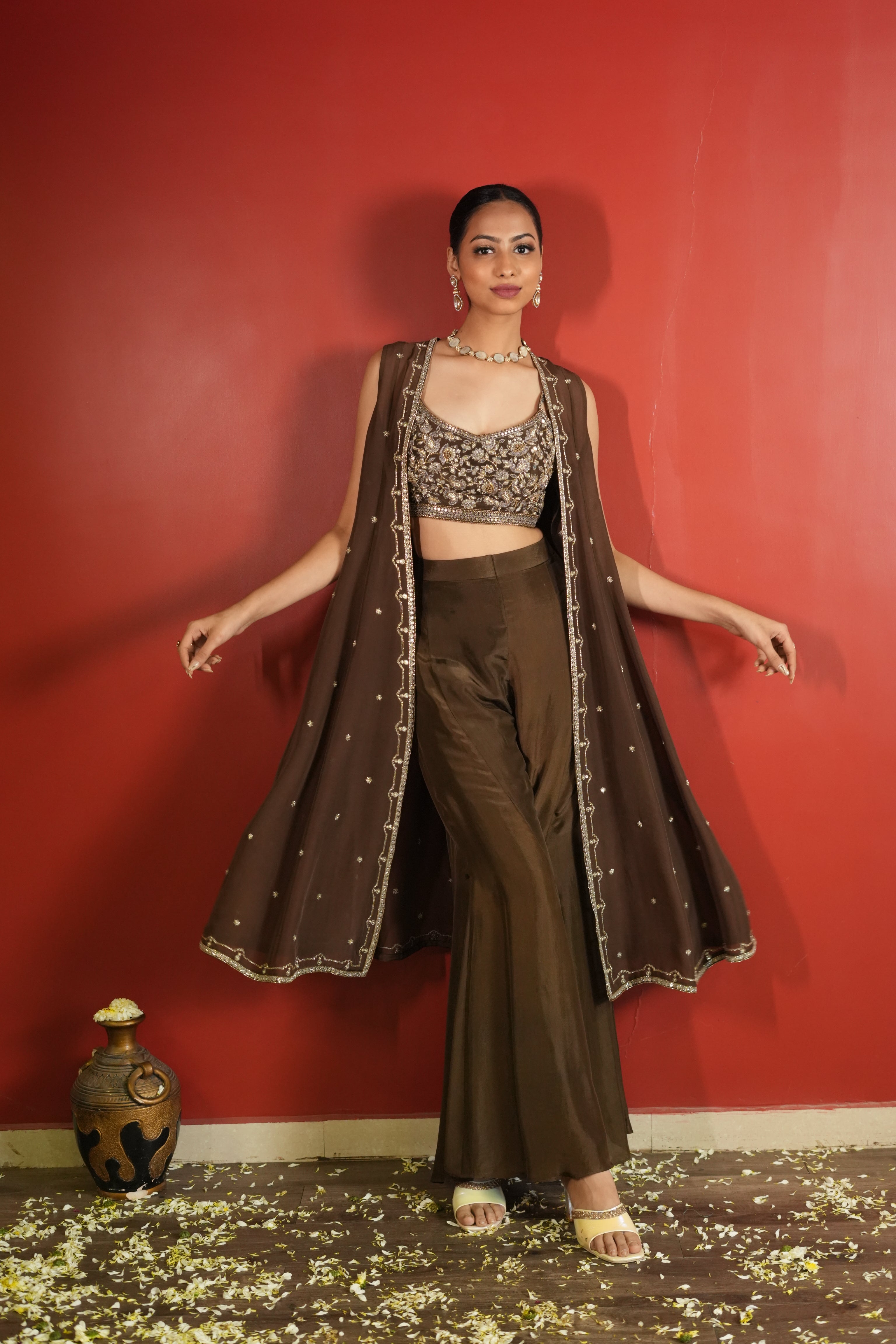 Dark Brown Bell Bottom With Jacket