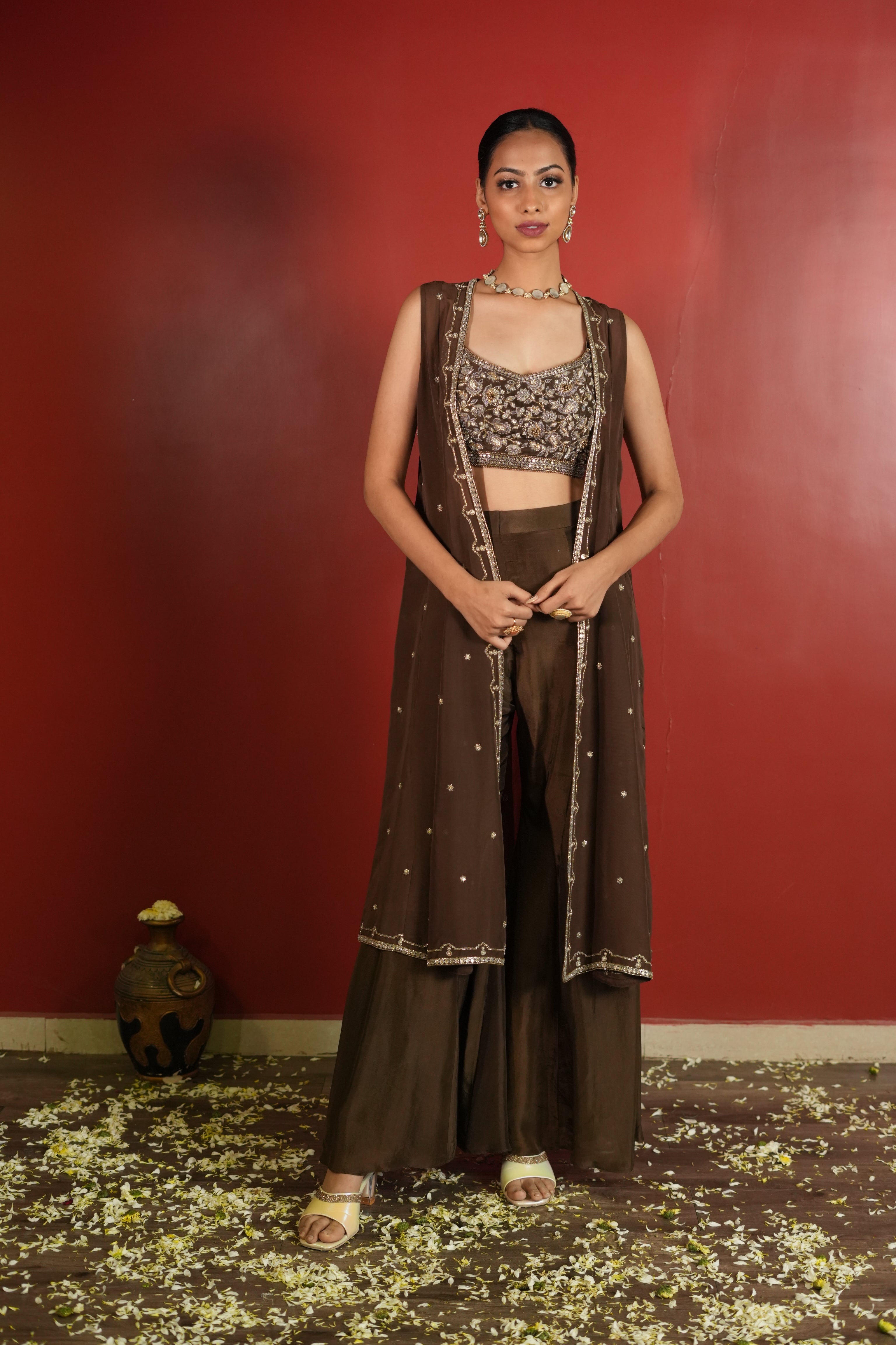 Dark Brown Bell Bottom With Jacket