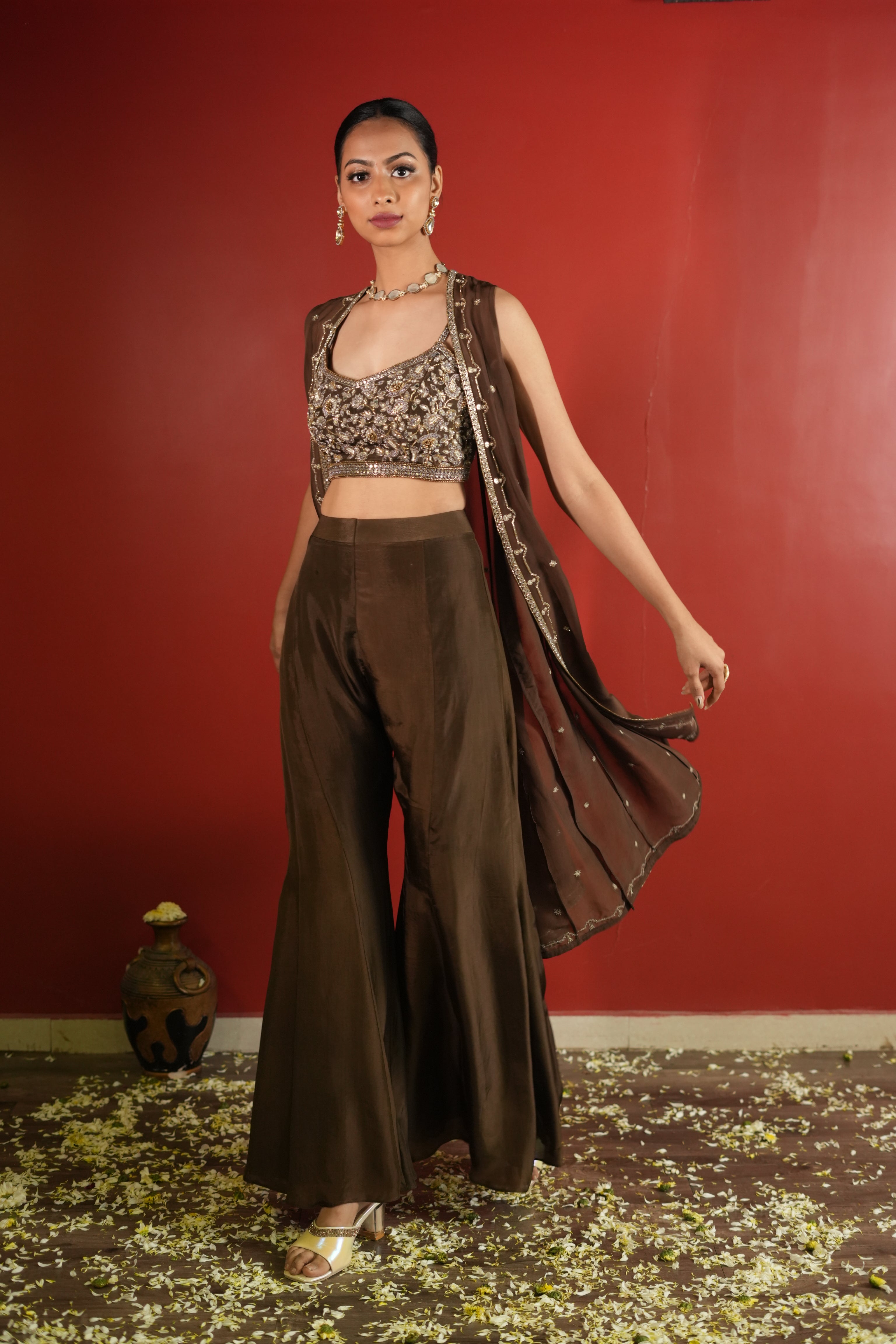 Dark Brown Bell Bottom With Jacket