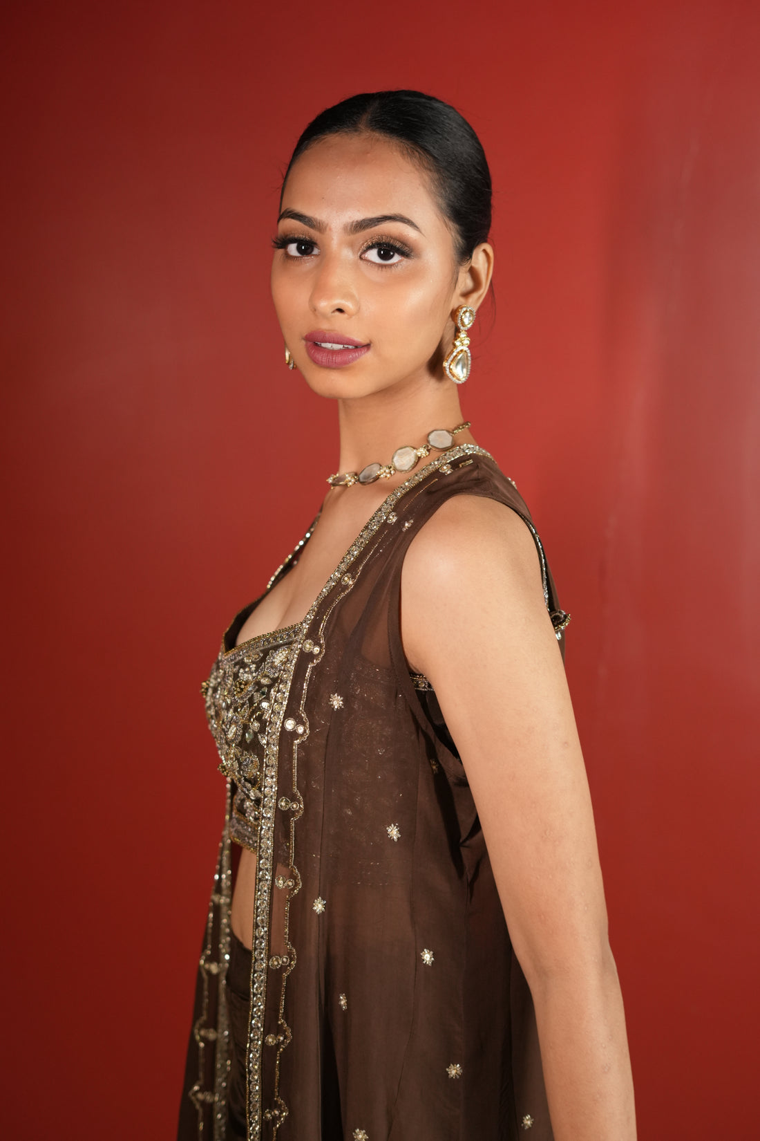 Dark Brown Bell Bottom With Jacket