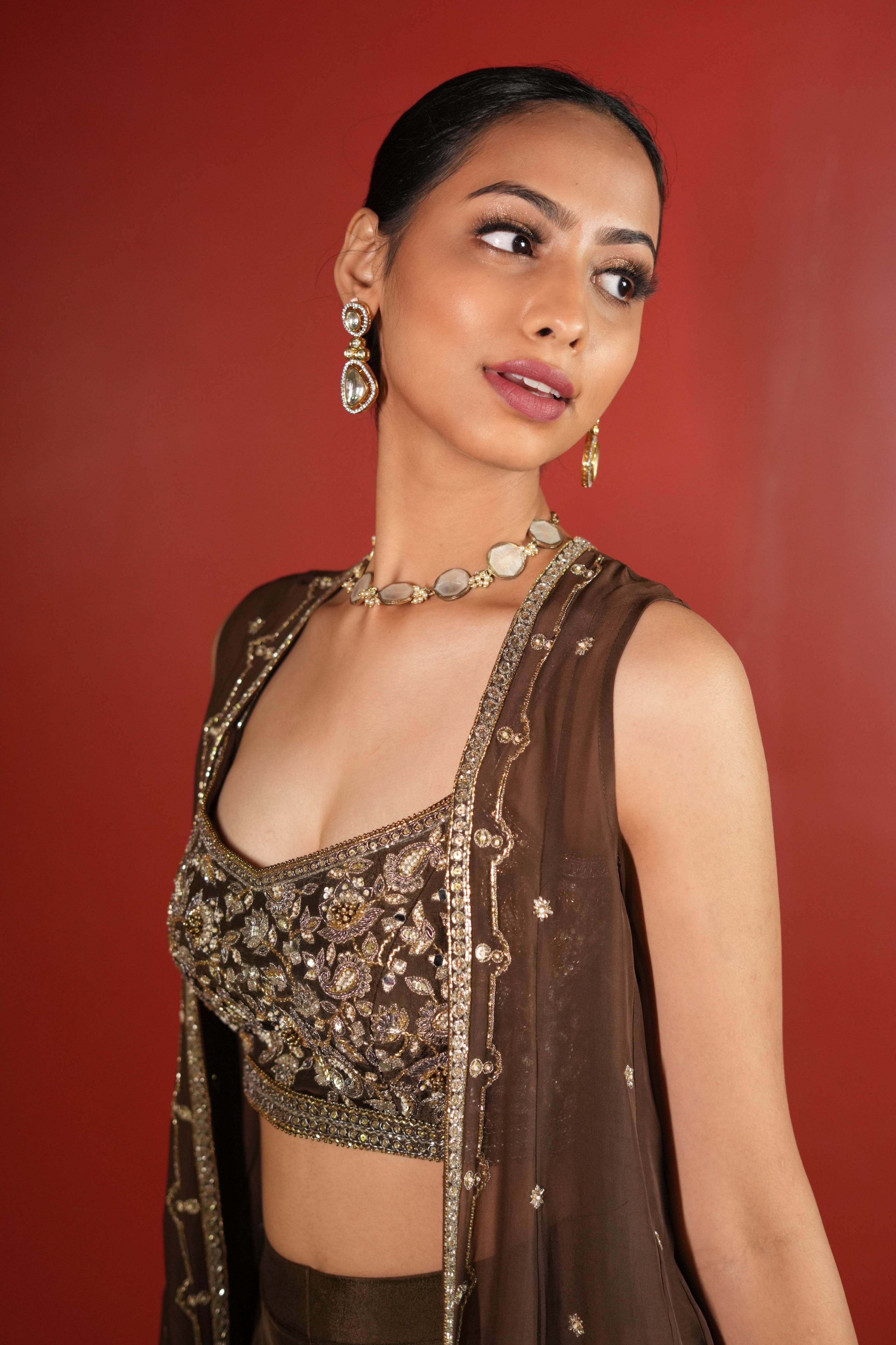 Dark Brown Bell Bottom With Jacket